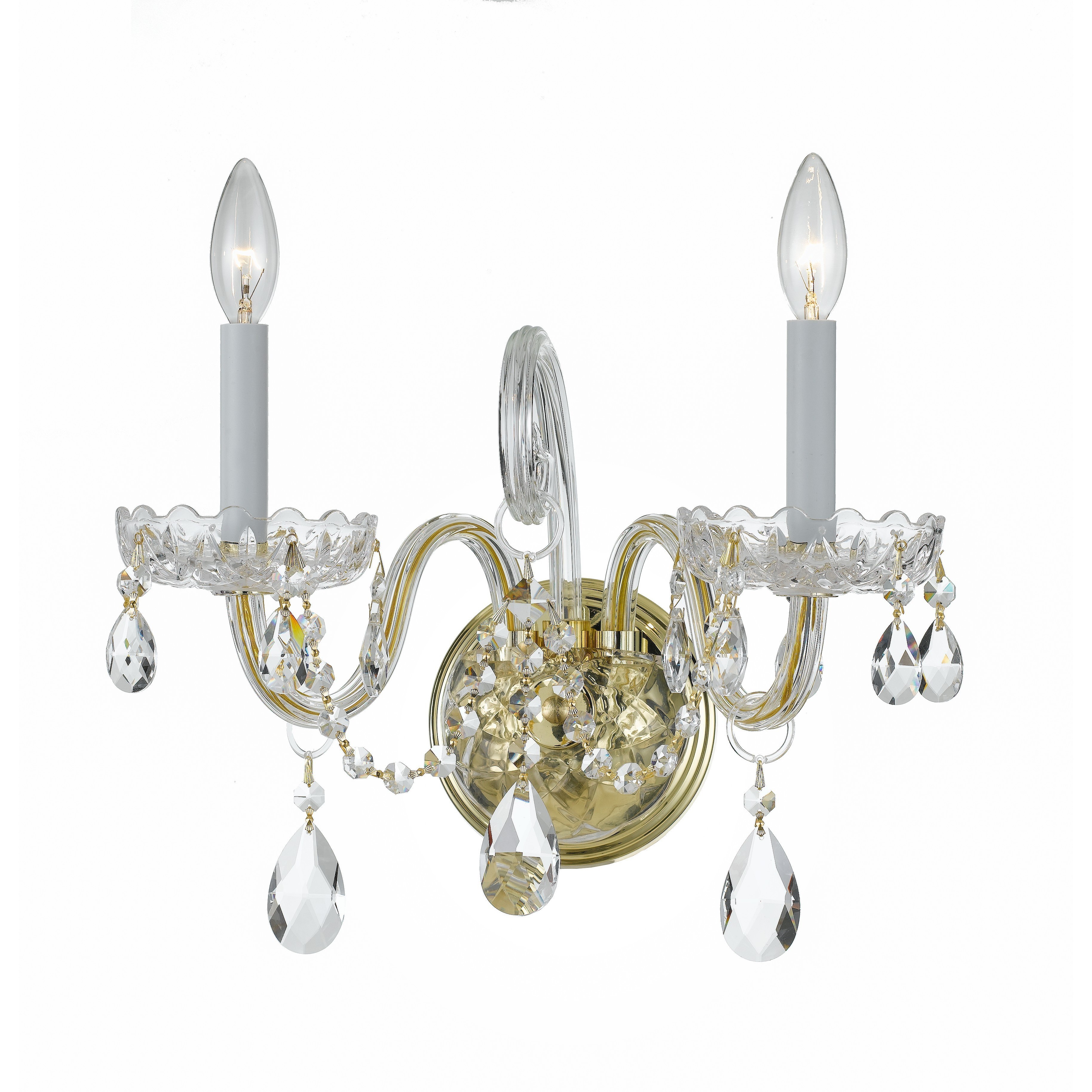 Traditional Crystal Sconce Wall Light in Clear Spectra, Polished Brass