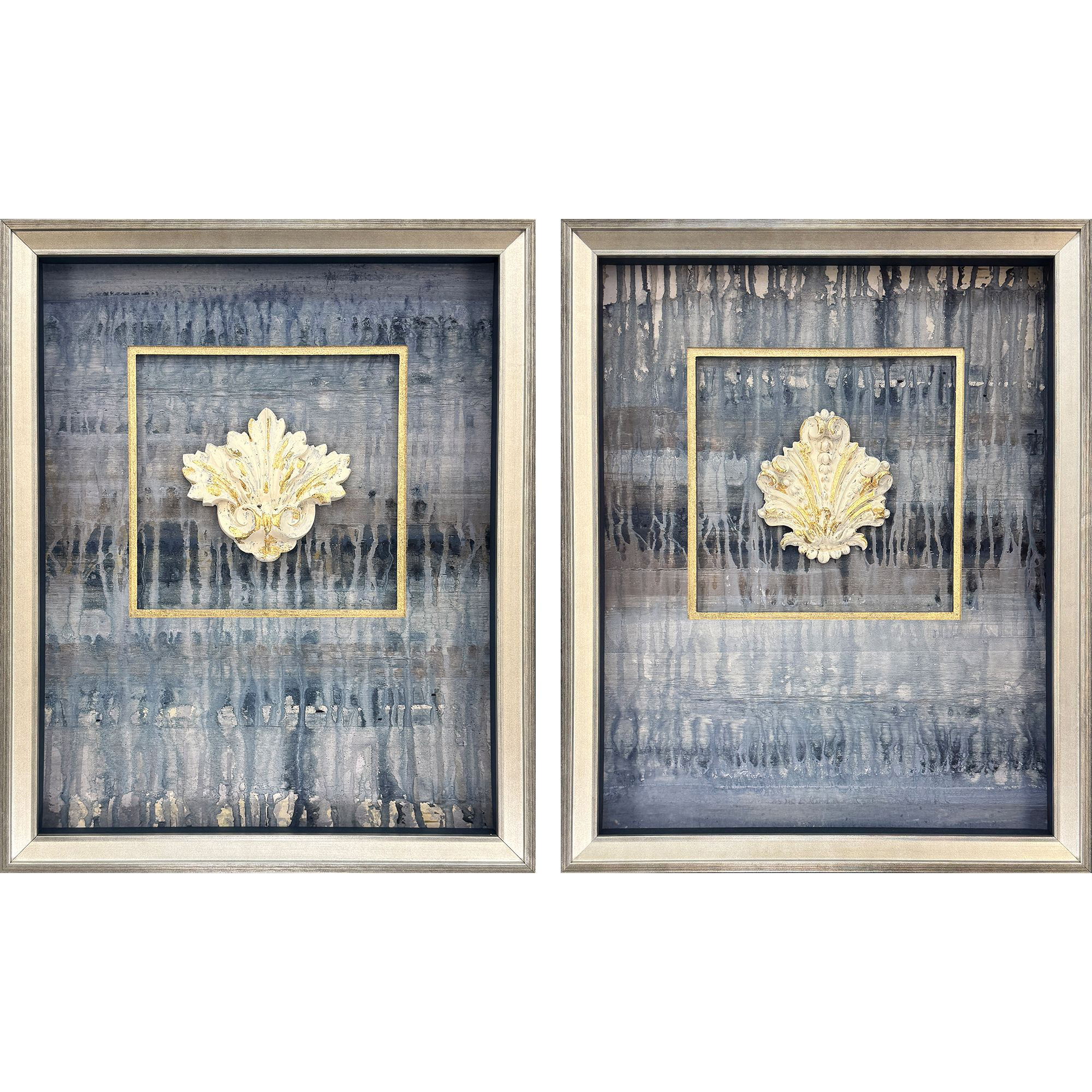 Rainy Fog Blue and Gray and Metallic Framed Art