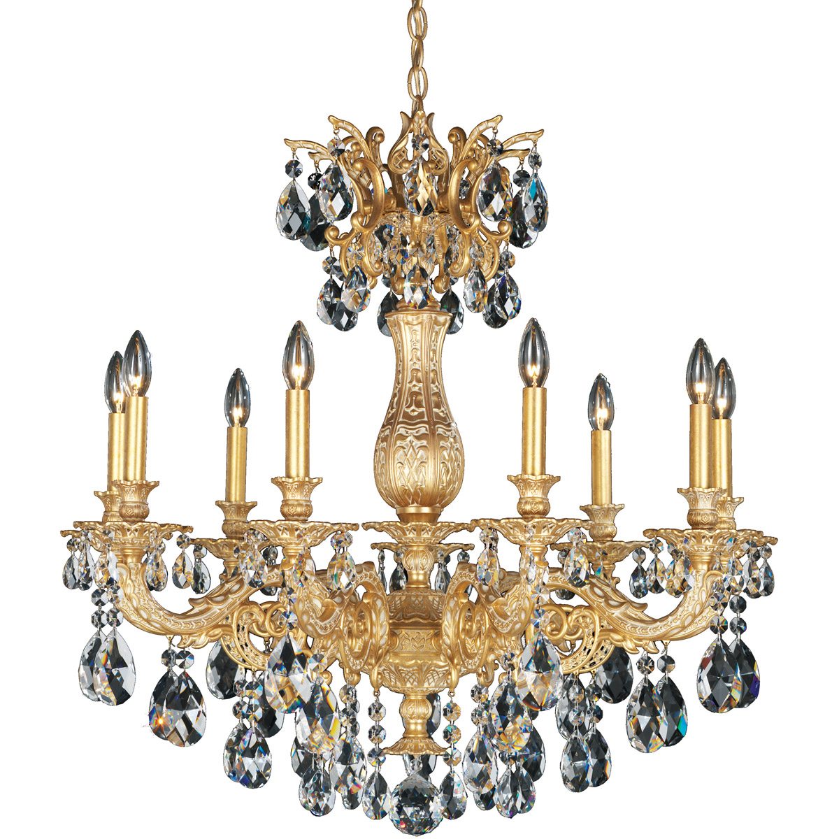 Milano 9 Light Etruscan Gold Chandelier Ceiling Light in Swarovski