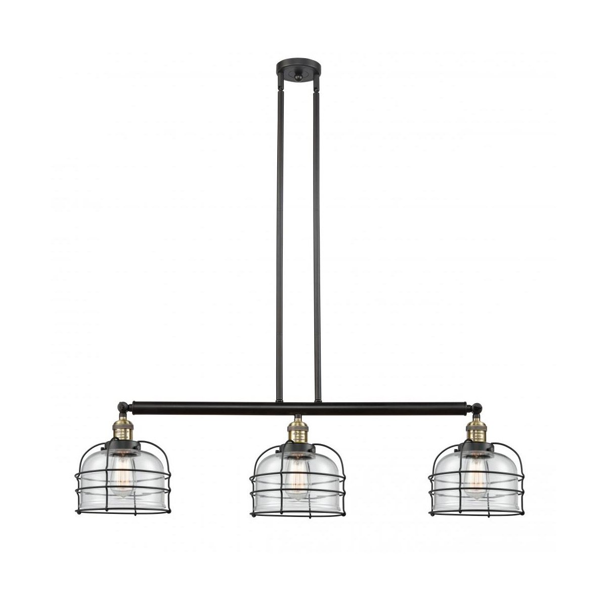 Franklin Restoration Large Bell Cage 3 Light 42 inch Black Antique Brass Island Light Ceiling Light in Clear Glass, Franklin Restoration