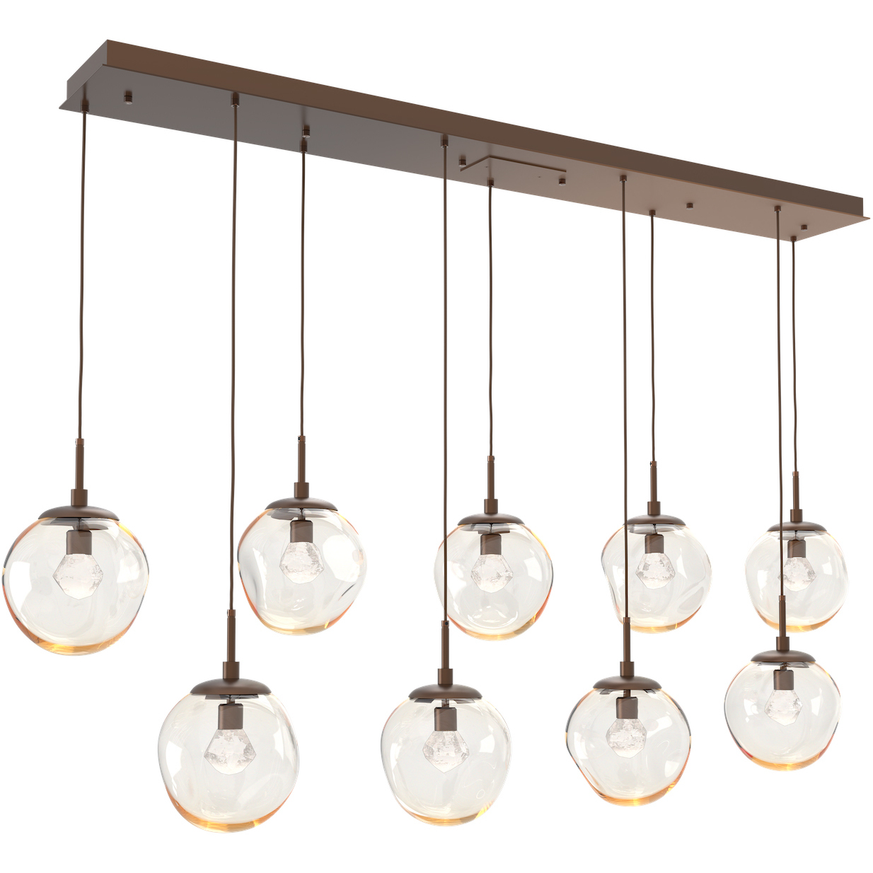 Aster LED LED Burnished Bronze Linear Pendant Ceiling Light in 2700K LED, Zircon Inner - Amber Outer, Multi-Pendant