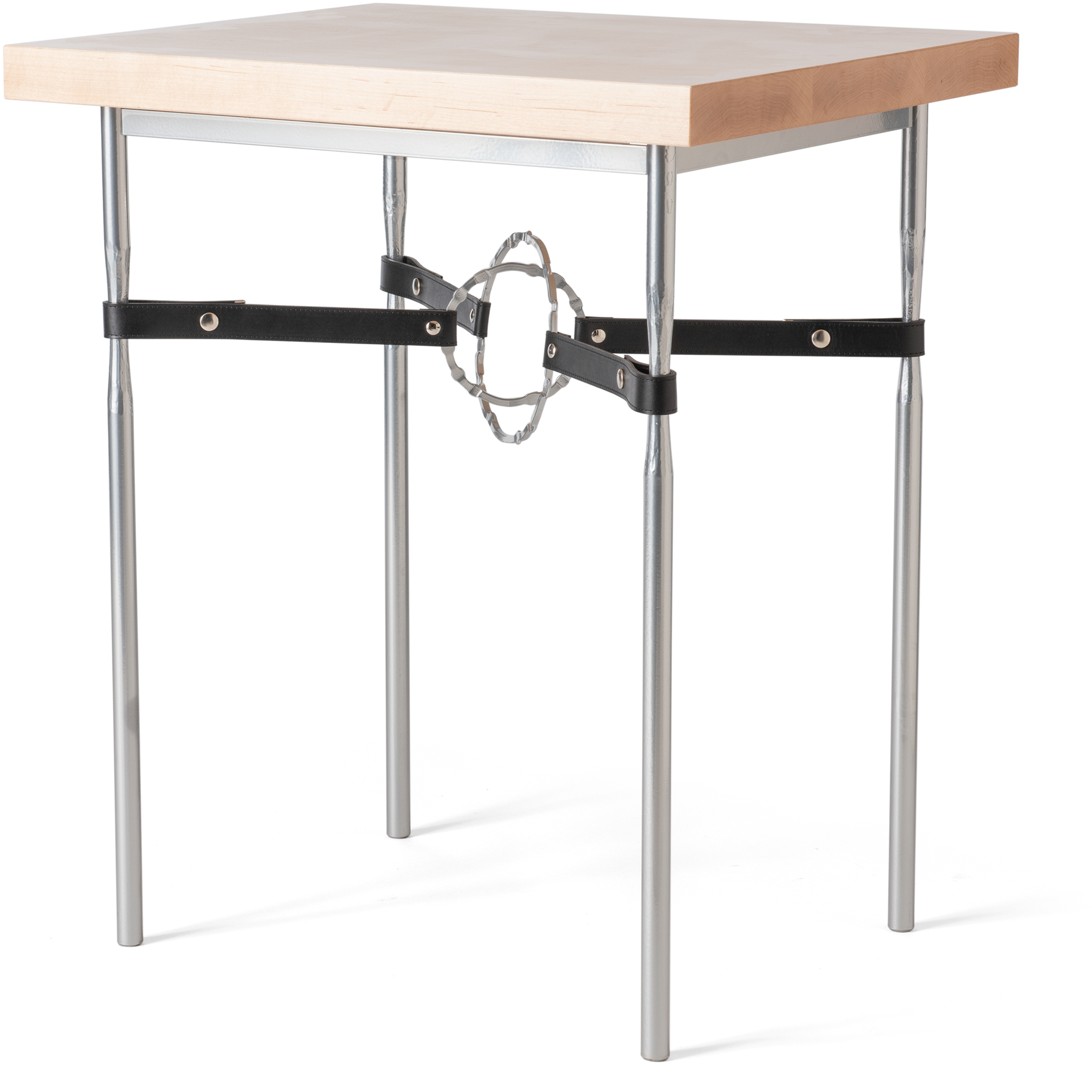 Equus 26.1 X 22 inch Soft Gold with Modern Brass Side Table in Soft Gold/Modern Brass, Black Leather with Maple Natural, Natural Maple