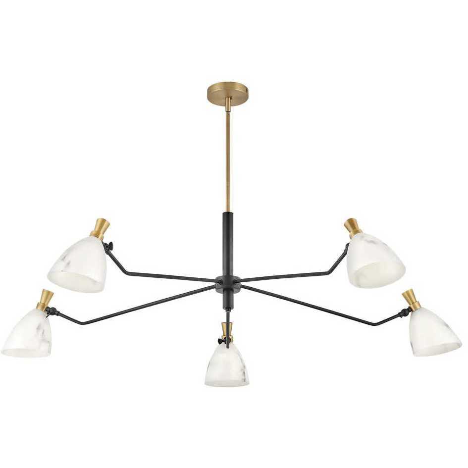 Sinclair 5 Light 50 inch Heritage Brass with Black Indoor Chandelier Ceiling Light