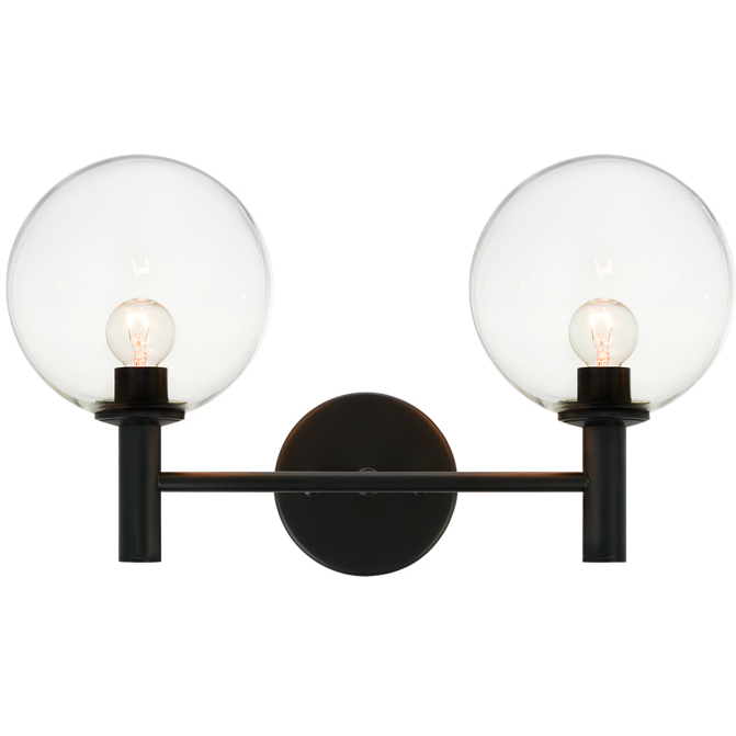Cosmo 2 Light 17 inch Black Wall Sconce Wall Light in Black and Clear