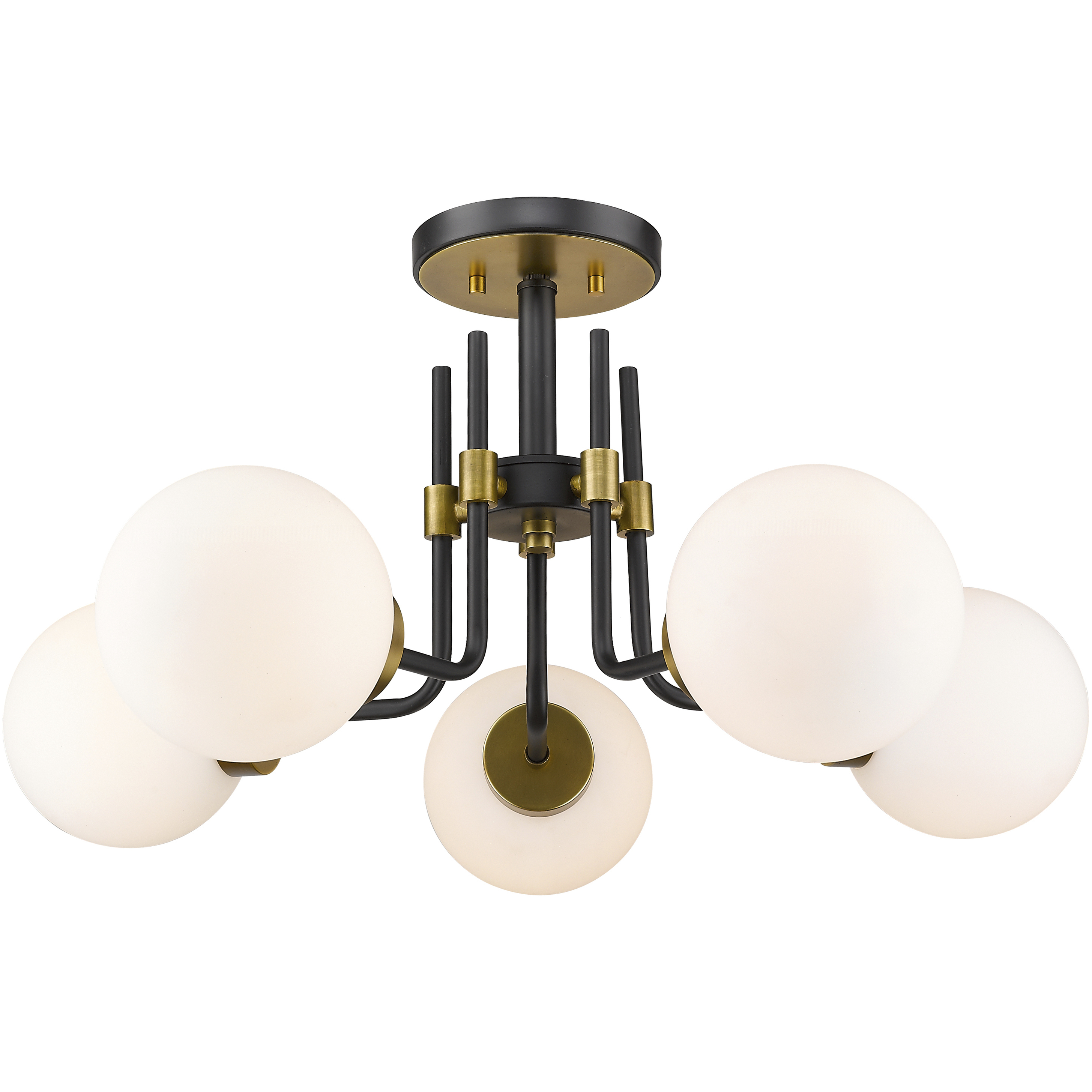 Parsons 5 Light 27 inch Matte Black and Olde Brass Semi Flush Mount Ceiling Light