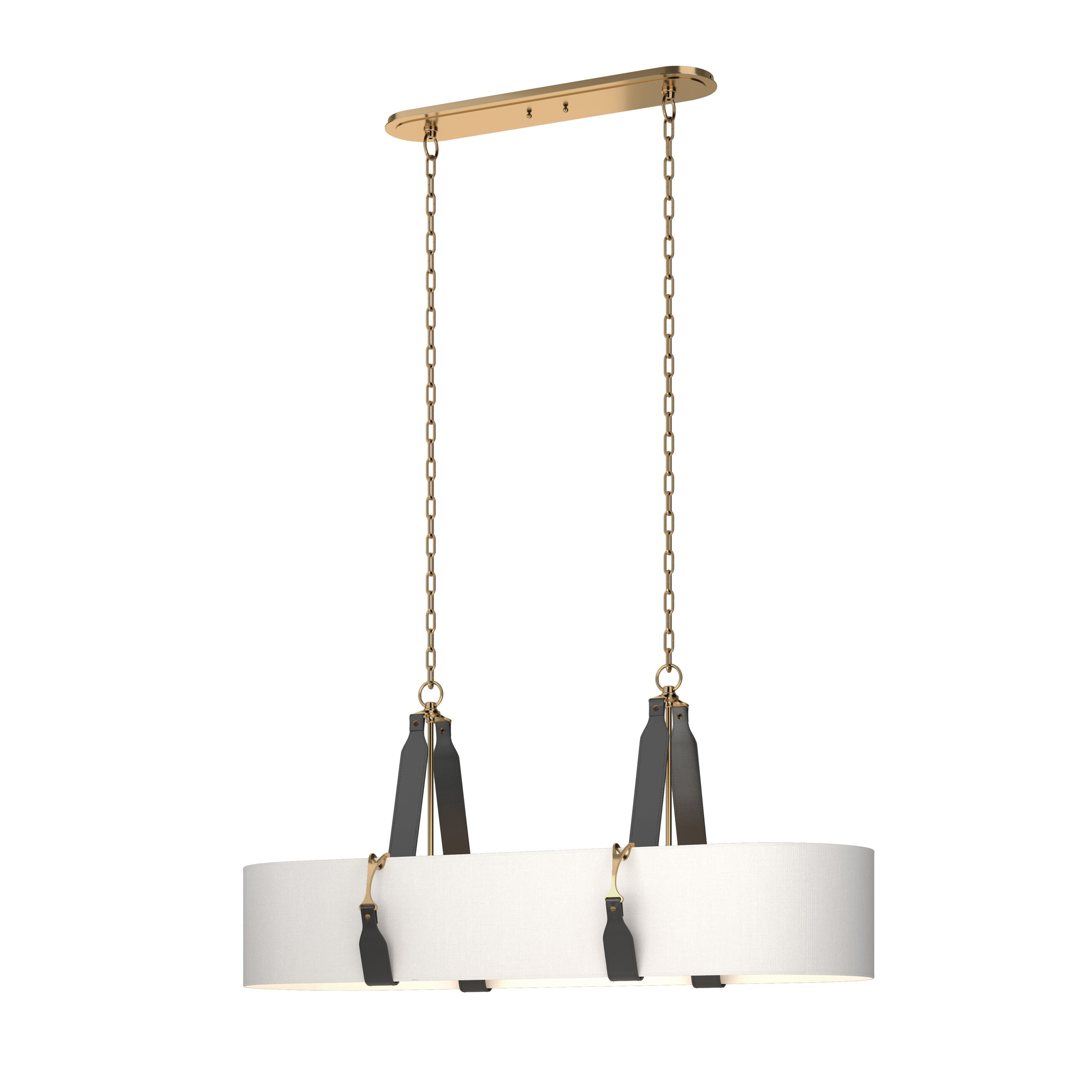 Saratoga 4 Light 46 inch Antique Brass Pendant Ceiling Light in Leather Black, Natural Anna, Oval