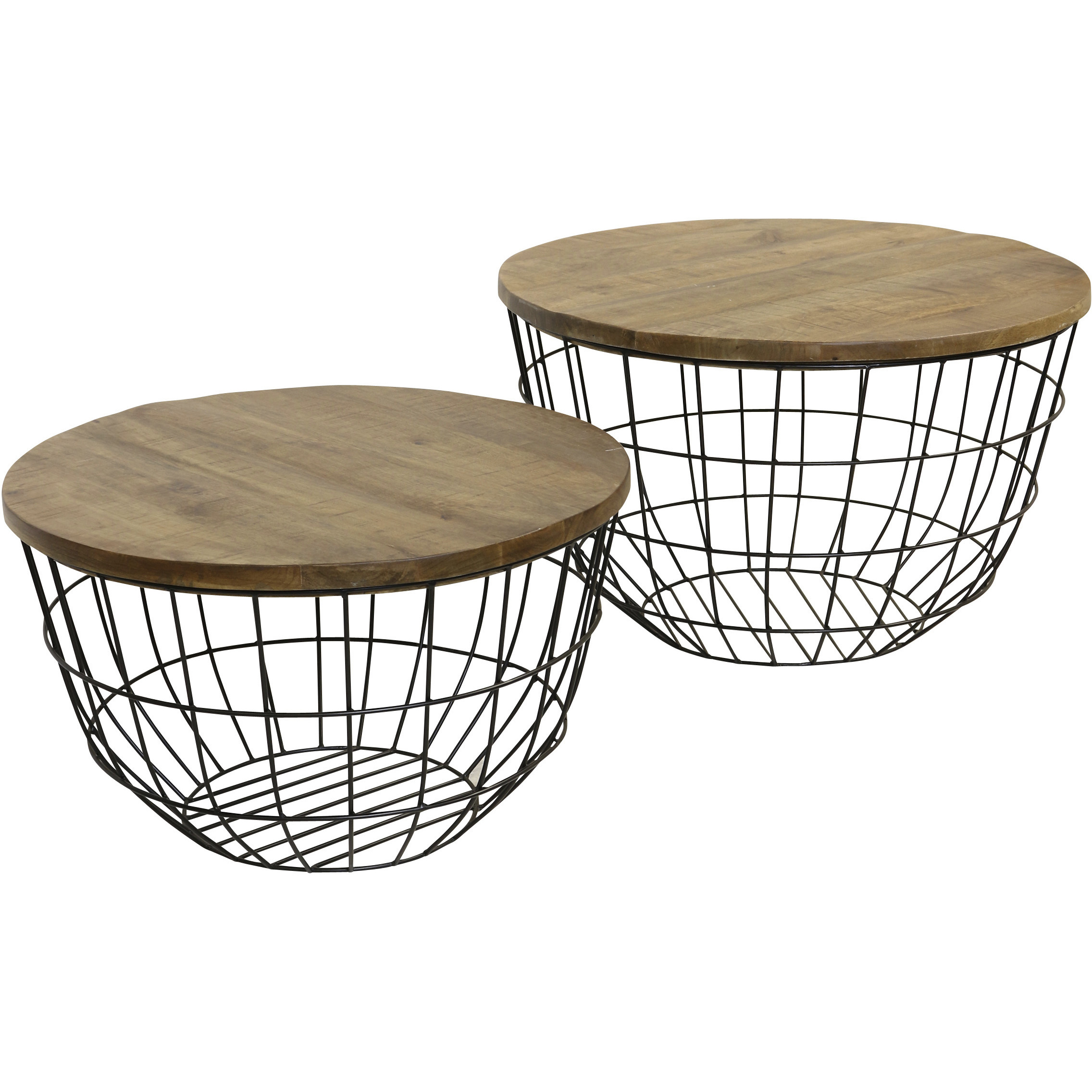 Woven Frame Natural Brown and Black Nesting Coffee Table