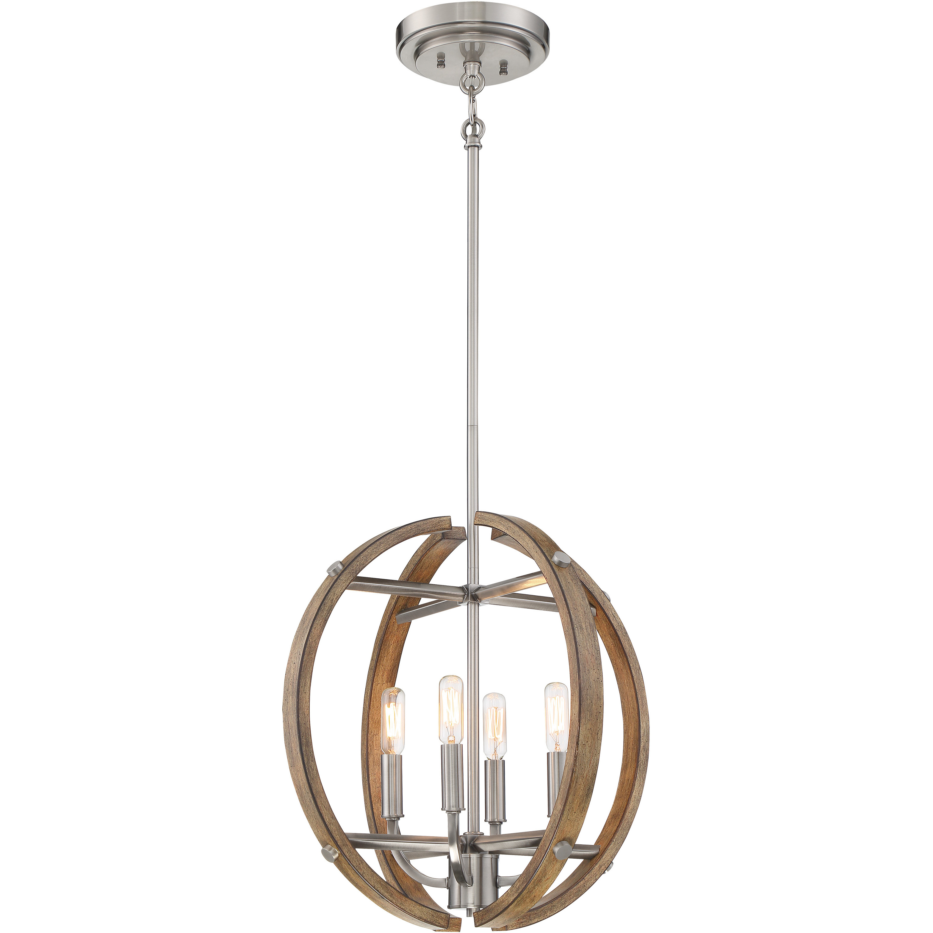 Country Estates 4 Light 16.75 inch Sun Faded Wood/Brushed Nickel Pendant Ceiling Light