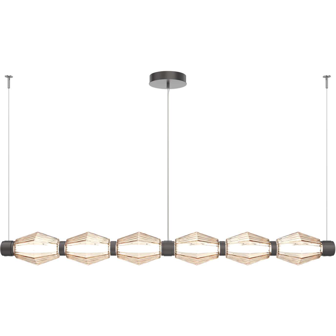 Aalto Mandrel Linear Chandelier Ceiling Light in 3000K LED, Graphite, Optic Rib Amber