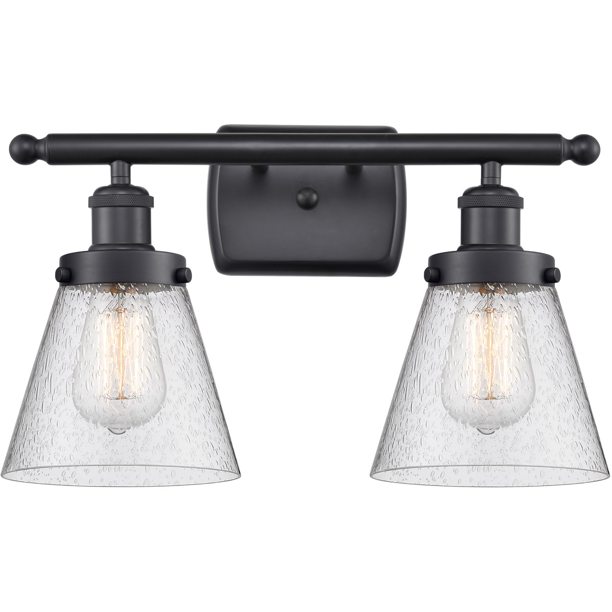 Ballston Small Cone LED 16 inch Matte Black Bath Vanity Light Wall Light in Seedy Glass, Ballston