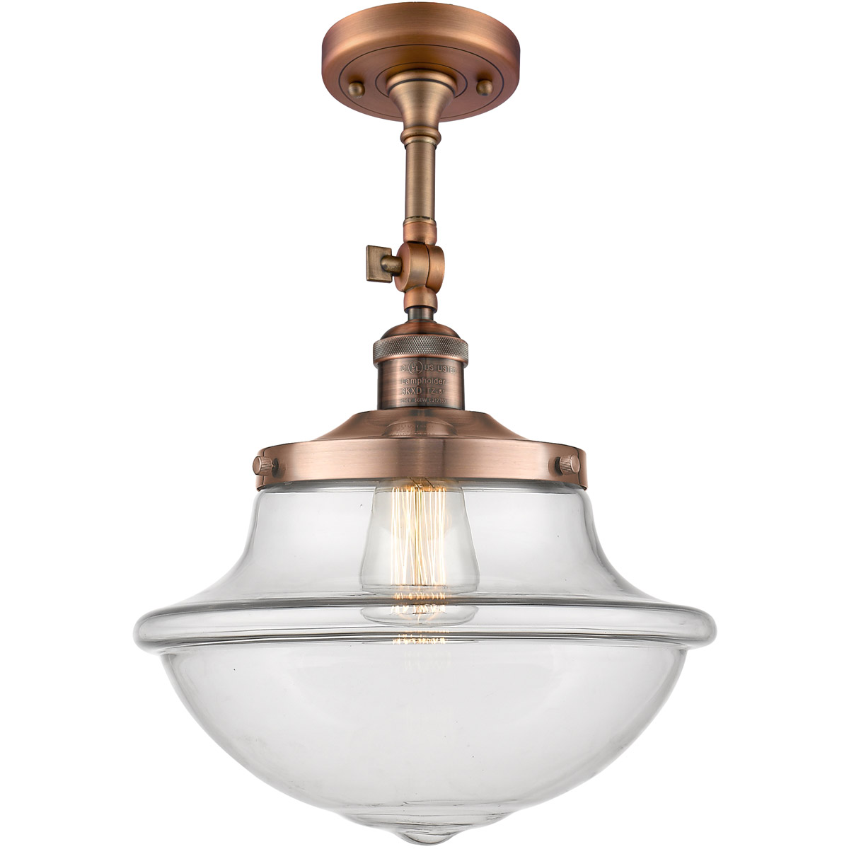 Franklin Restoration Large Oxford 1 Light 12 inch Antique Copper Semi-Flush Mount Ceiling Light in Clear Glass, Franklin Restoration