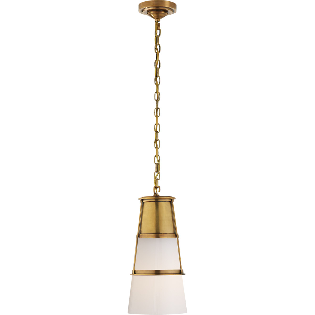 Visual Comfort Thomas O'Brien Robinson 1 Light 8 inch Hand-Rubbed Antique Brass Pendant Ceiling Light in White Glass, Thomas O'Brien, Medium, White Glass TOB5752HAB-WG - Open Box
