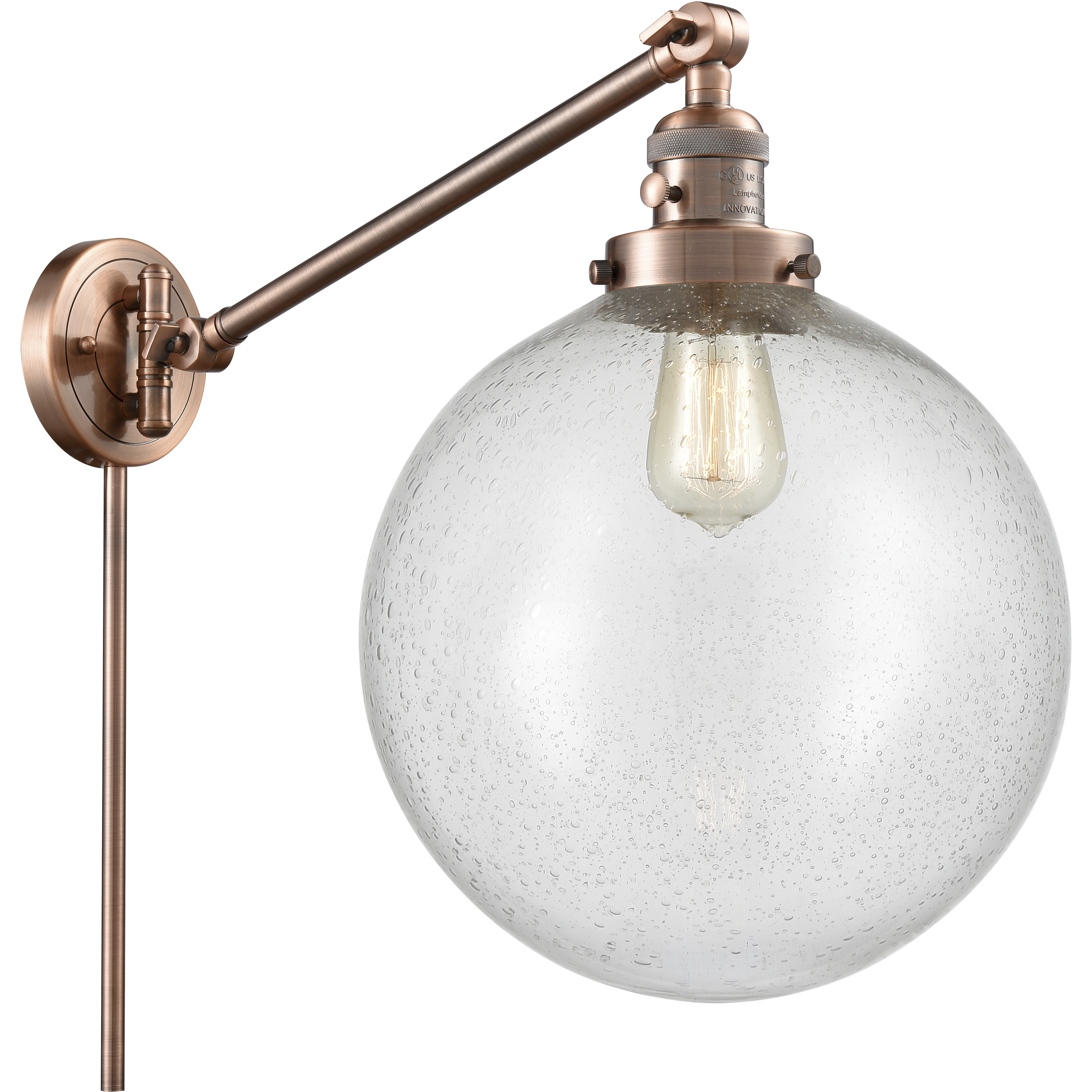 XX-Large Beacon 20 inch 100 watt Antique Copper Swing Arm Wall Light in Seedy Glass, Franklin Restoration