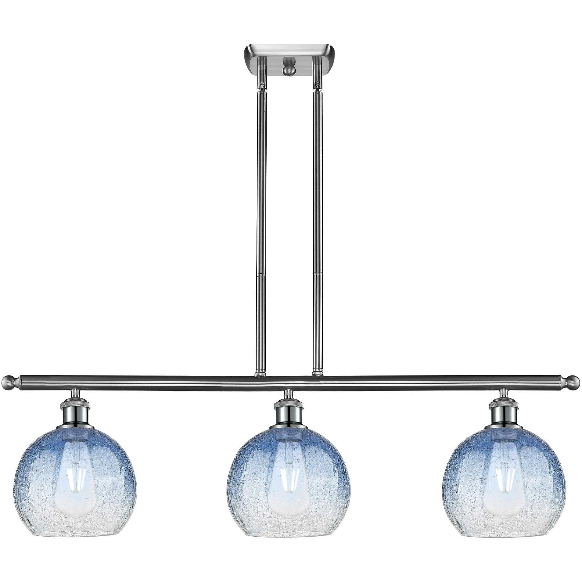 Ballston Brookhaven Globe Island Light Ceiling Light in Brushed Satin Nickel, Sapphire Blue Glass