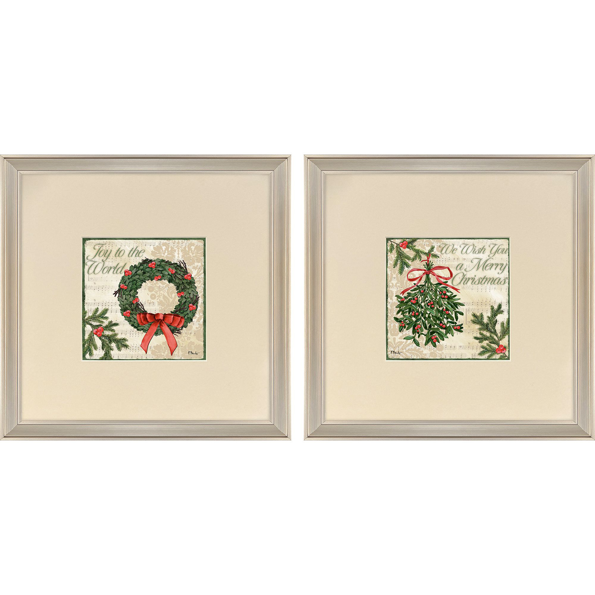 Caroling Garland Green and Beige and Multi and Red Framed Art, Propac
