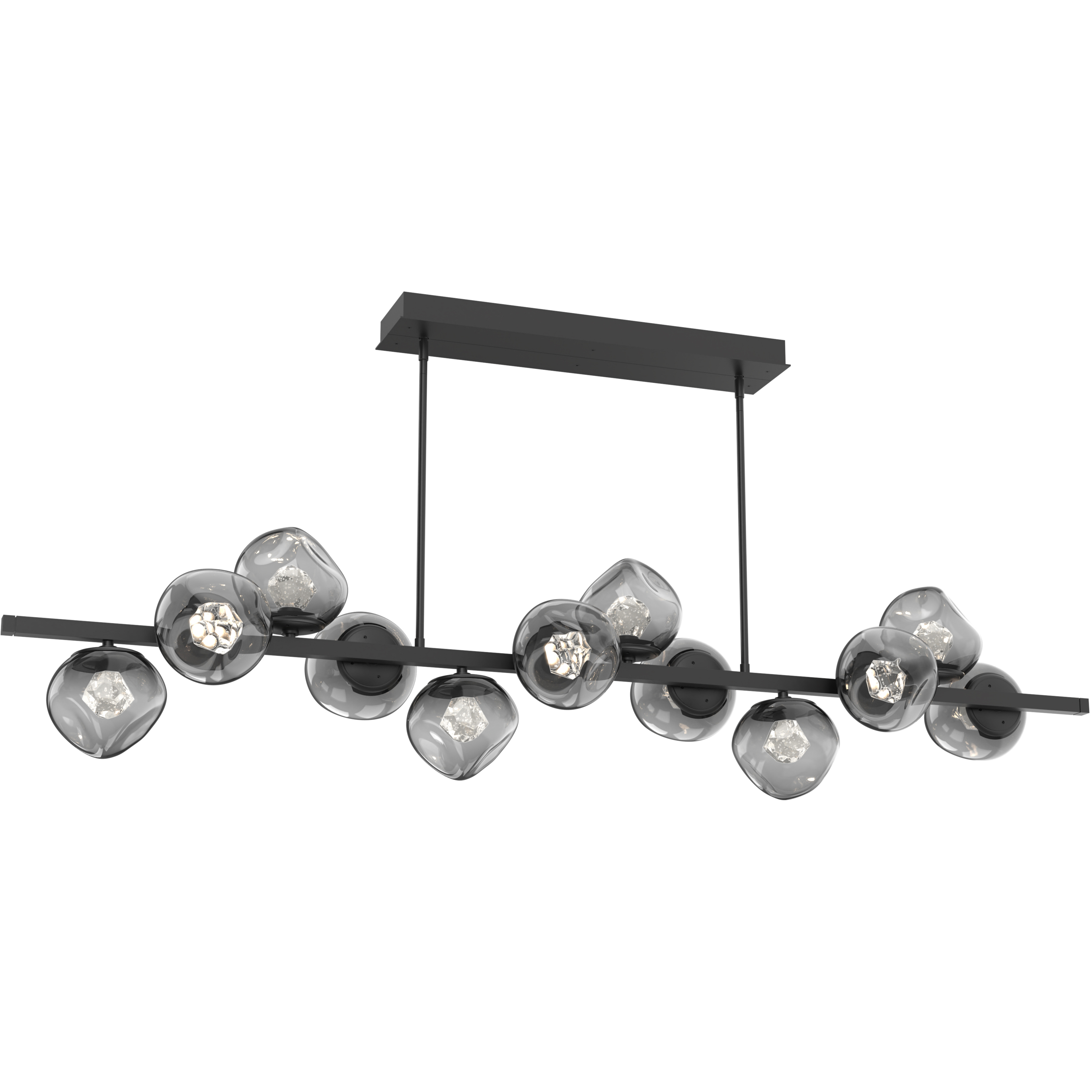 Luna LED 72 inch Matte Black Chandelier Ceiling Light in 3000K LED, Zircon Inner - Smoke Outer, Twisted Branch
