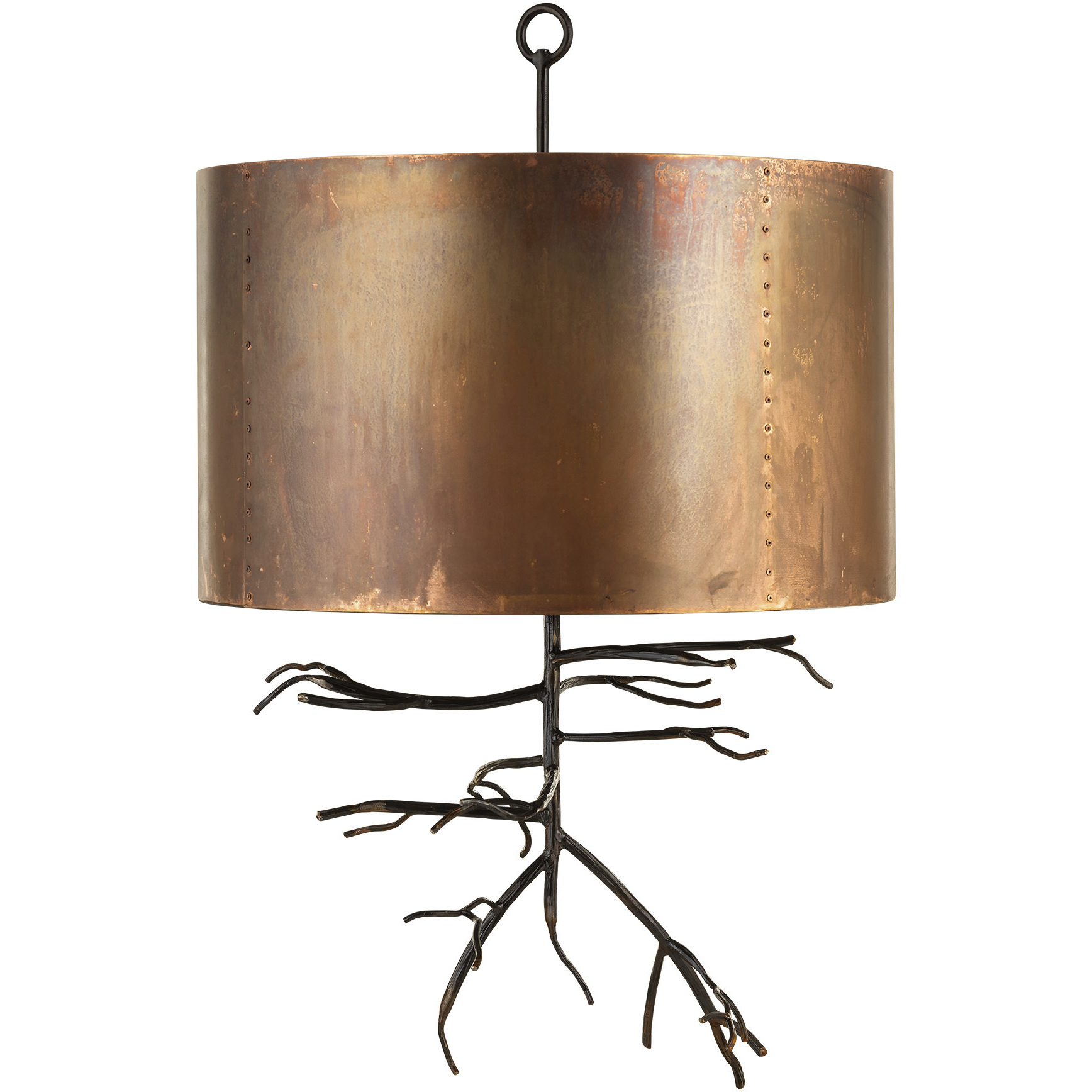 Lowcountry 4 Light Darkened Copper Drum and Darkened Bronze Branch Pendant Ceiling Light