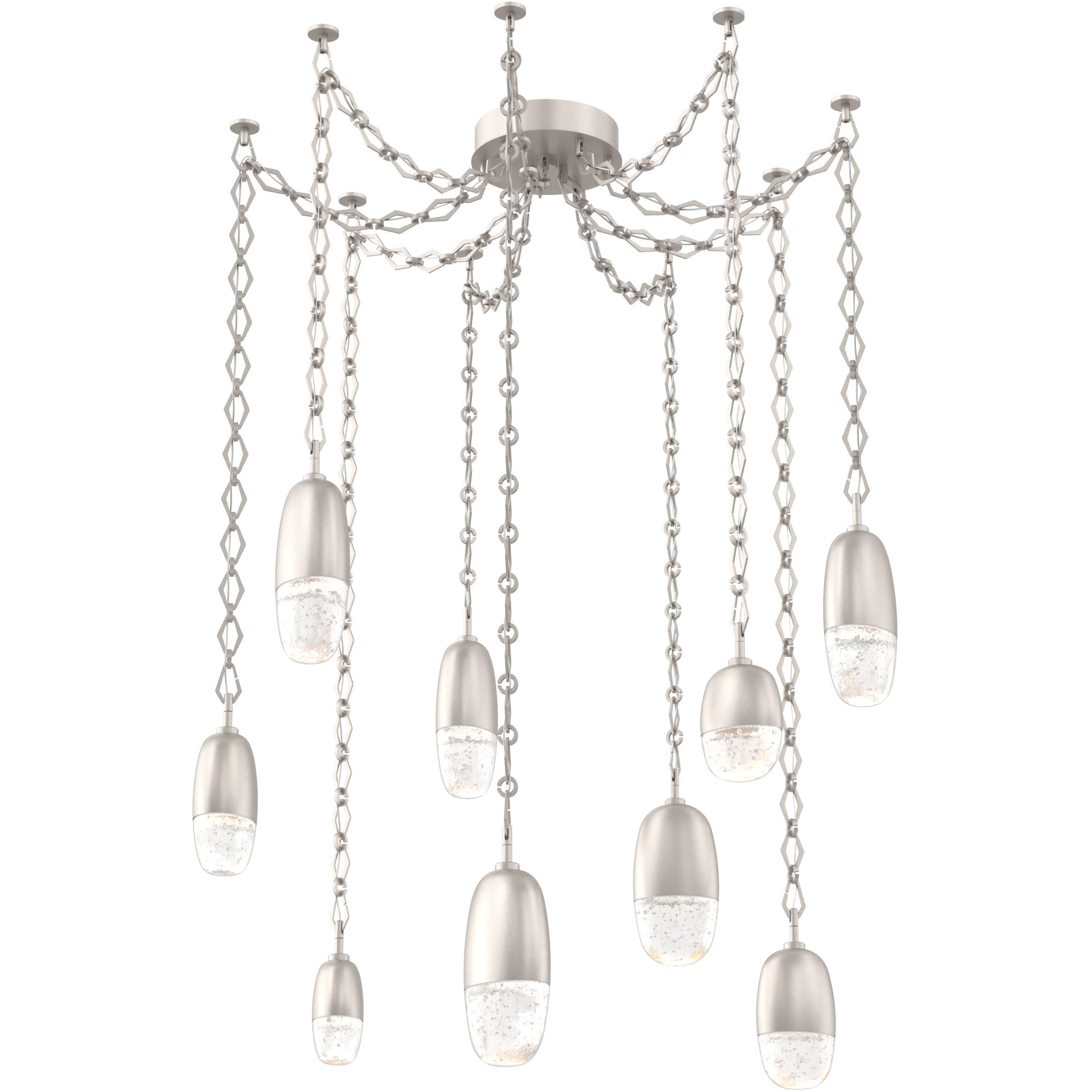 Pebble LED 14.3 inch Beige Silver Swag Multi-Pendant Ceiling Light in 2700K LED, Diamond Chain