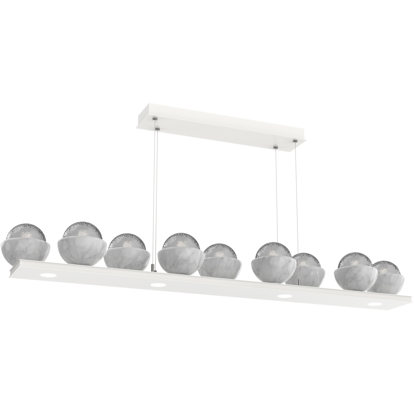 Cabochon Linear Chandelier Ceiling Light in 3000K LED, Smoke, Salt White with White Marble, Large