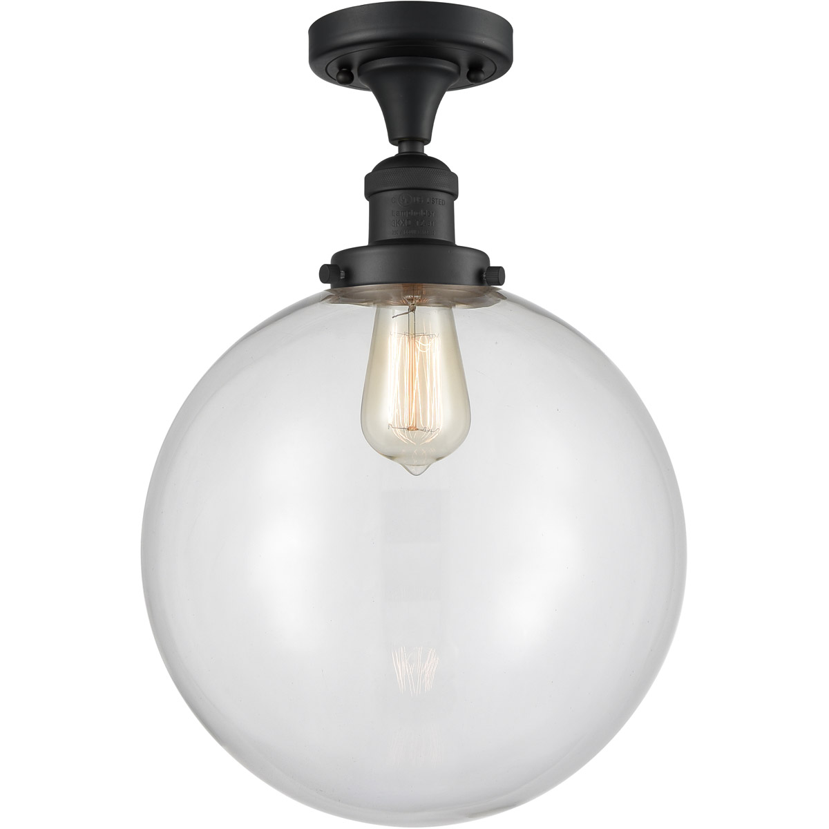 Franklin Restoration XX-Large Beacon 1 Light 12 inch Matte Black Semi-Flush Mount Ceiling Light in Clear Glass, Franklin Restoration