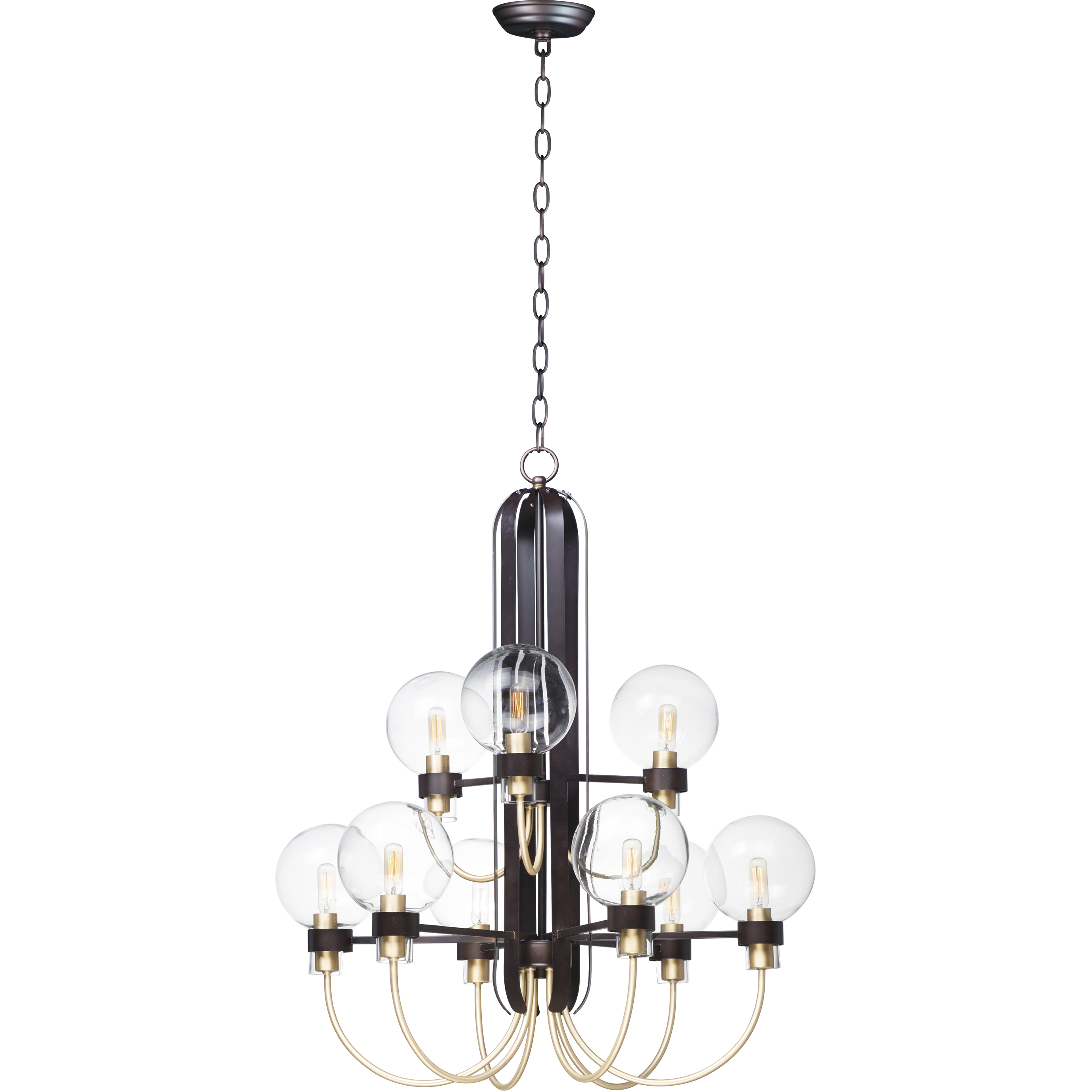 Bauhaus 9 Light 28 inch Bronze and Satin Brass Multi-Tier Chandelier Ceiling Light in Bronze/Satin Brass