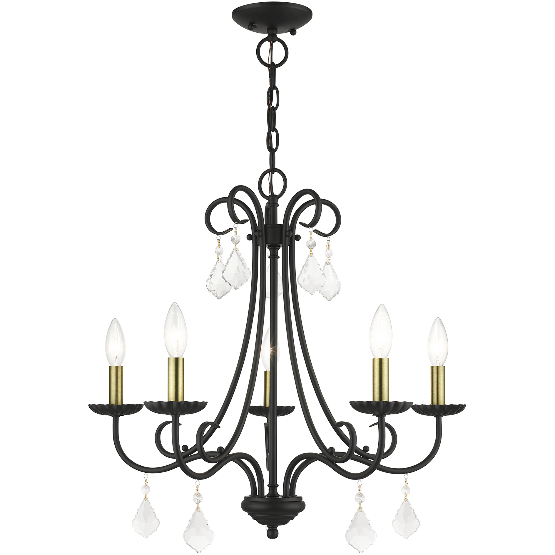 Daphne 5 Light 24.75 inch Black with Antique Brass Finish Accents Chandelier Ceiling Light in Black with Antique Brass Accents