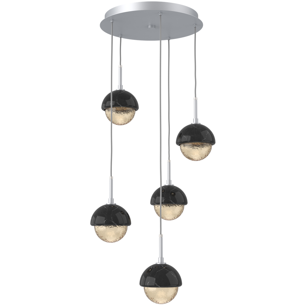 Cabochon LED Classic Silver with Black Marble Pendant Chandelier Ceiling Light in Amber, 2700K LED