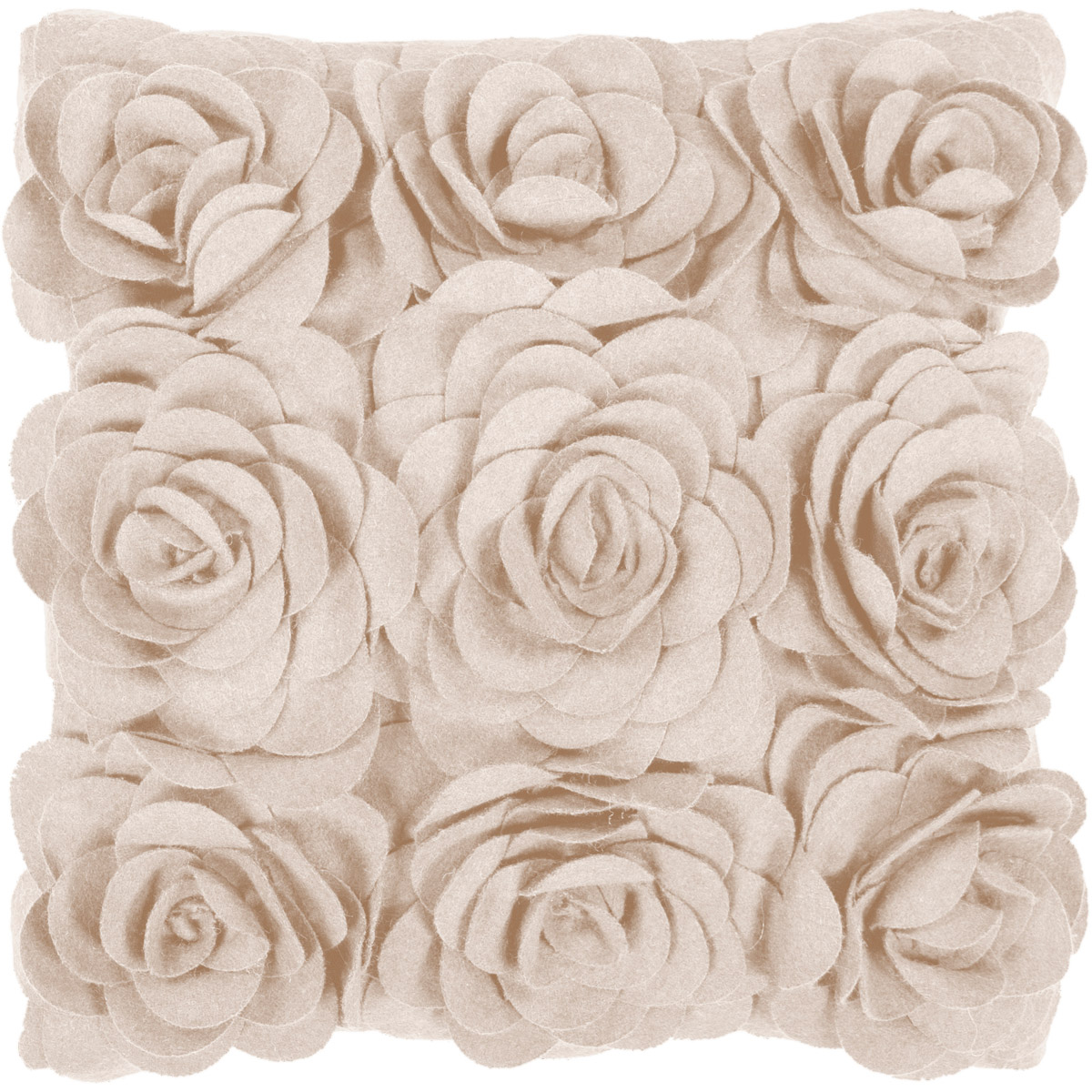 Felted Floral 18 inch Beige Pillow Cover