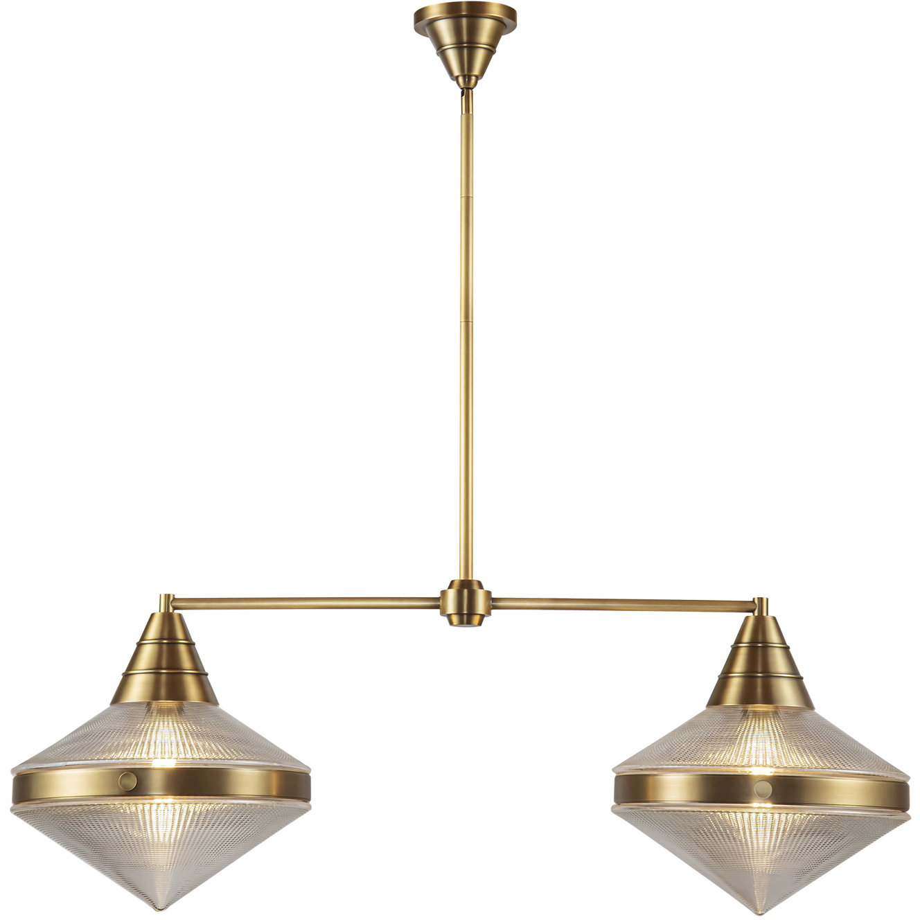 Willard 2 Light 40.63 inch Vintage Brass/Prismatic Glass Linear Pendant Ceiling Light in Clear Prismatic Glass