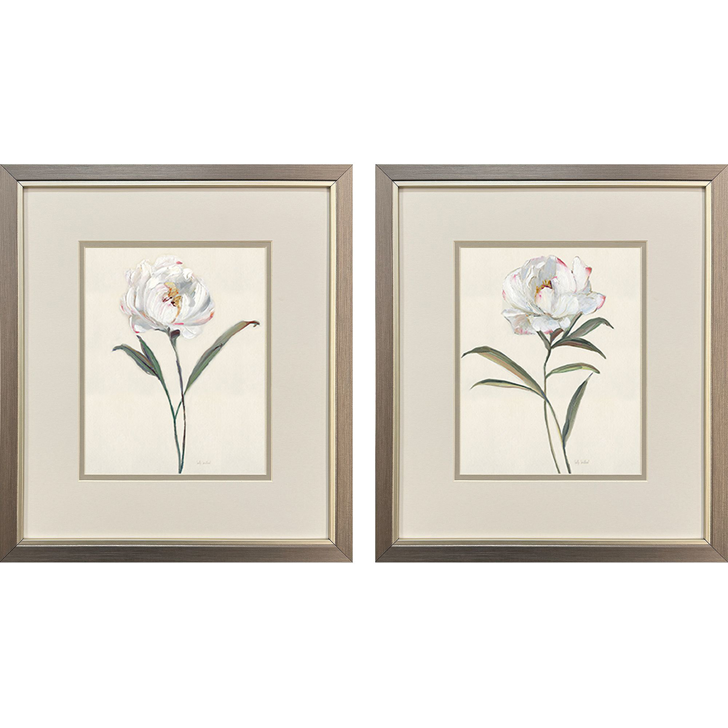 Peony Grand White and Gray and Green Framed Art, Propac