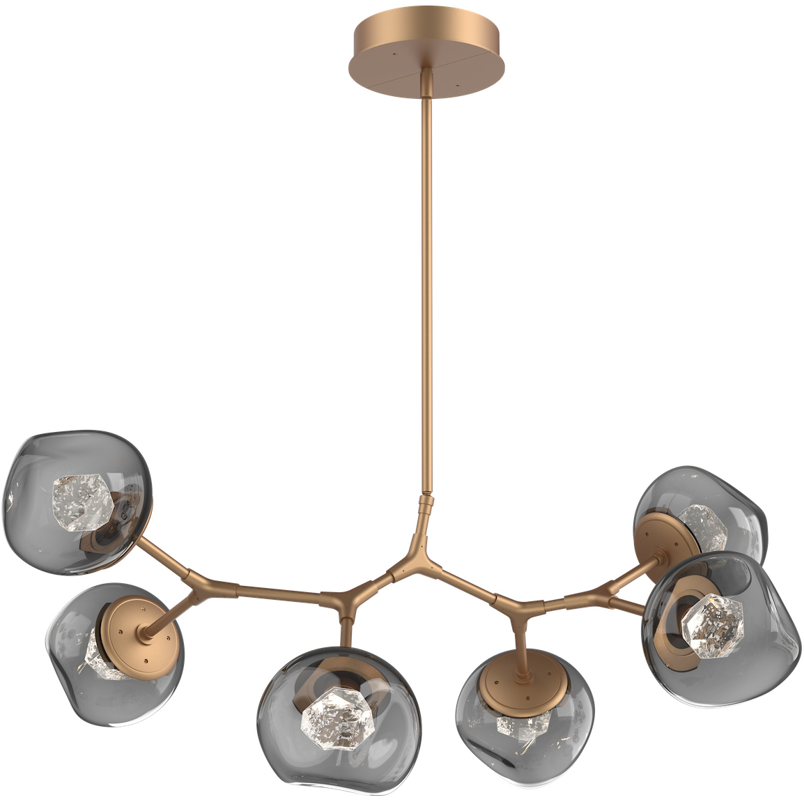 Luna LED Novel Brass Linear Pendant Ceiling Light in 3000K LED, Zircon Inner - Smoke Outer, Modern Branch