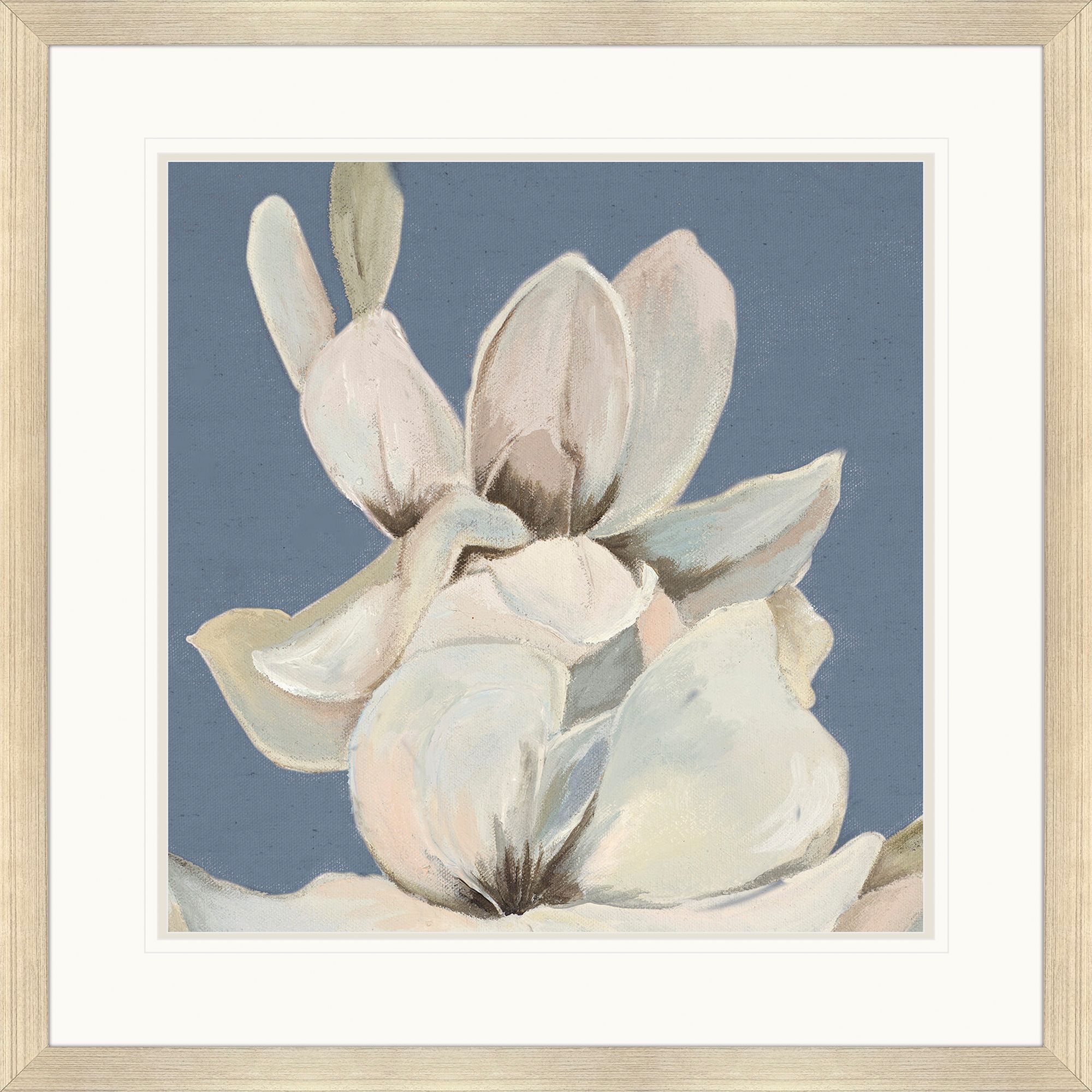 Magnolia on Blue Blue and Brown and Gray and White Framed Art