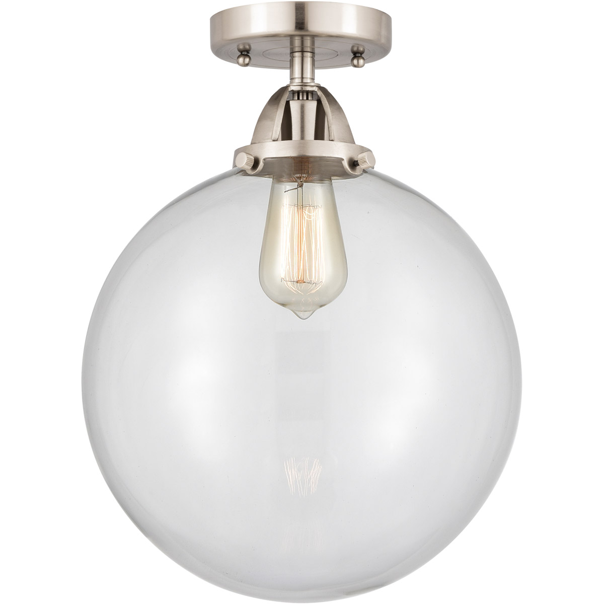Nouveau 2 Beacon 1 Light 12 inch Brushed Satin Nickel Semi-Flush Mount Ceiling Light in Clear Glass