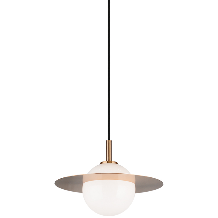 Saturn 1 Light 12 inch Aged Gold Brass and Opal Pendant Ceiling Light in Aged Gold Brass and Opal Glass