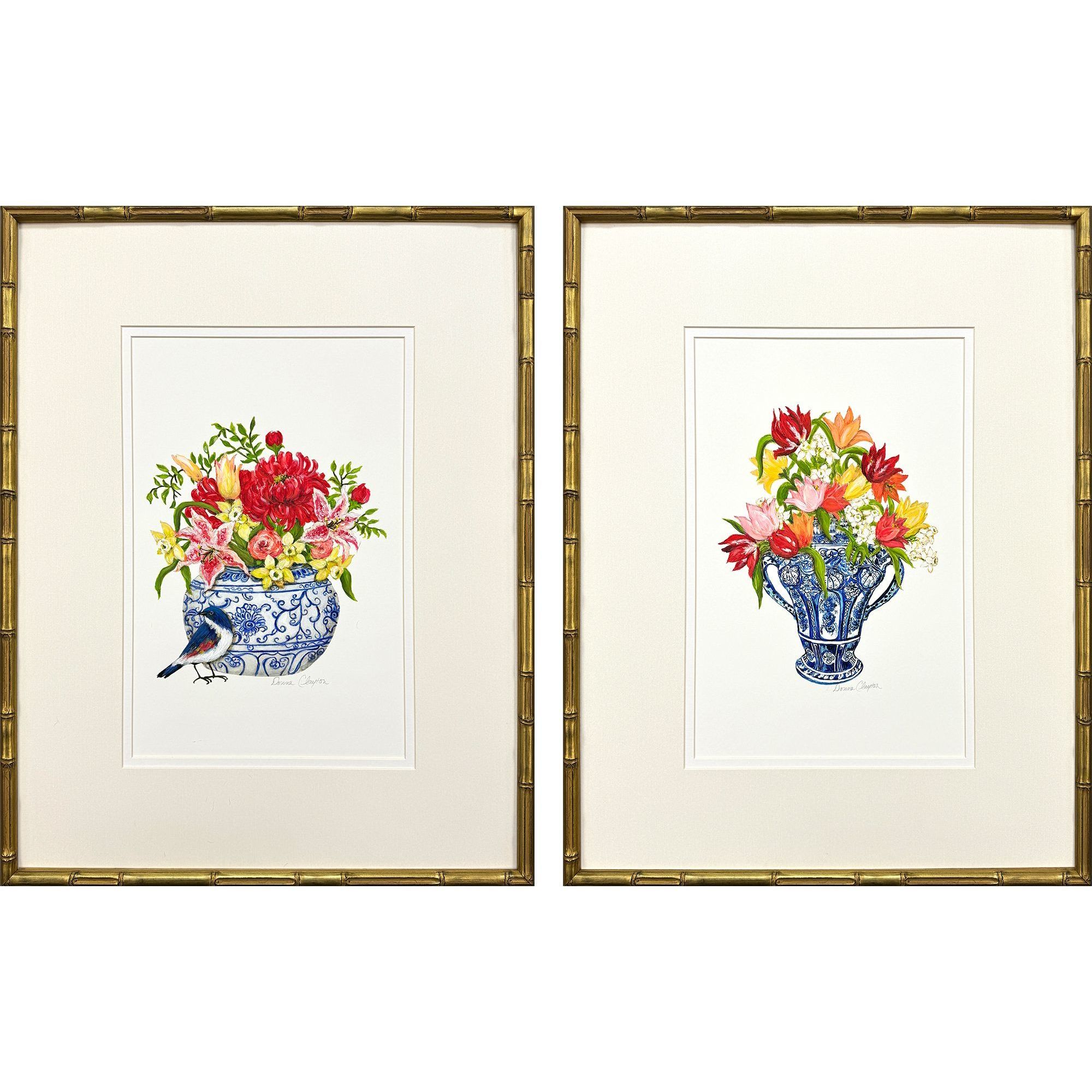 Blue and White Blue and Multi and Red and Yellow Framed Art