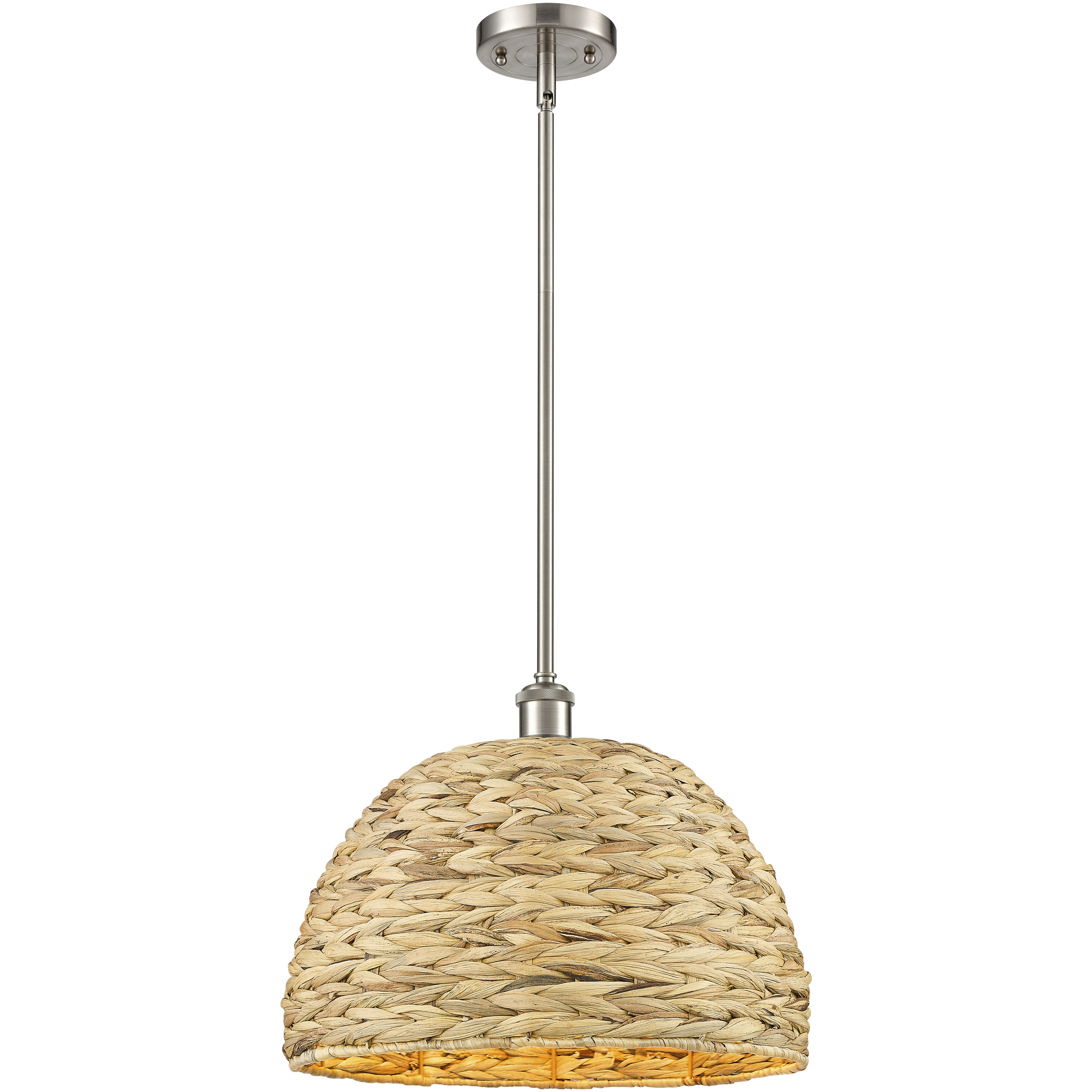 Woven Rattan 1 Light 15.75 inch Satin Nickel Pendant Ceiling Light