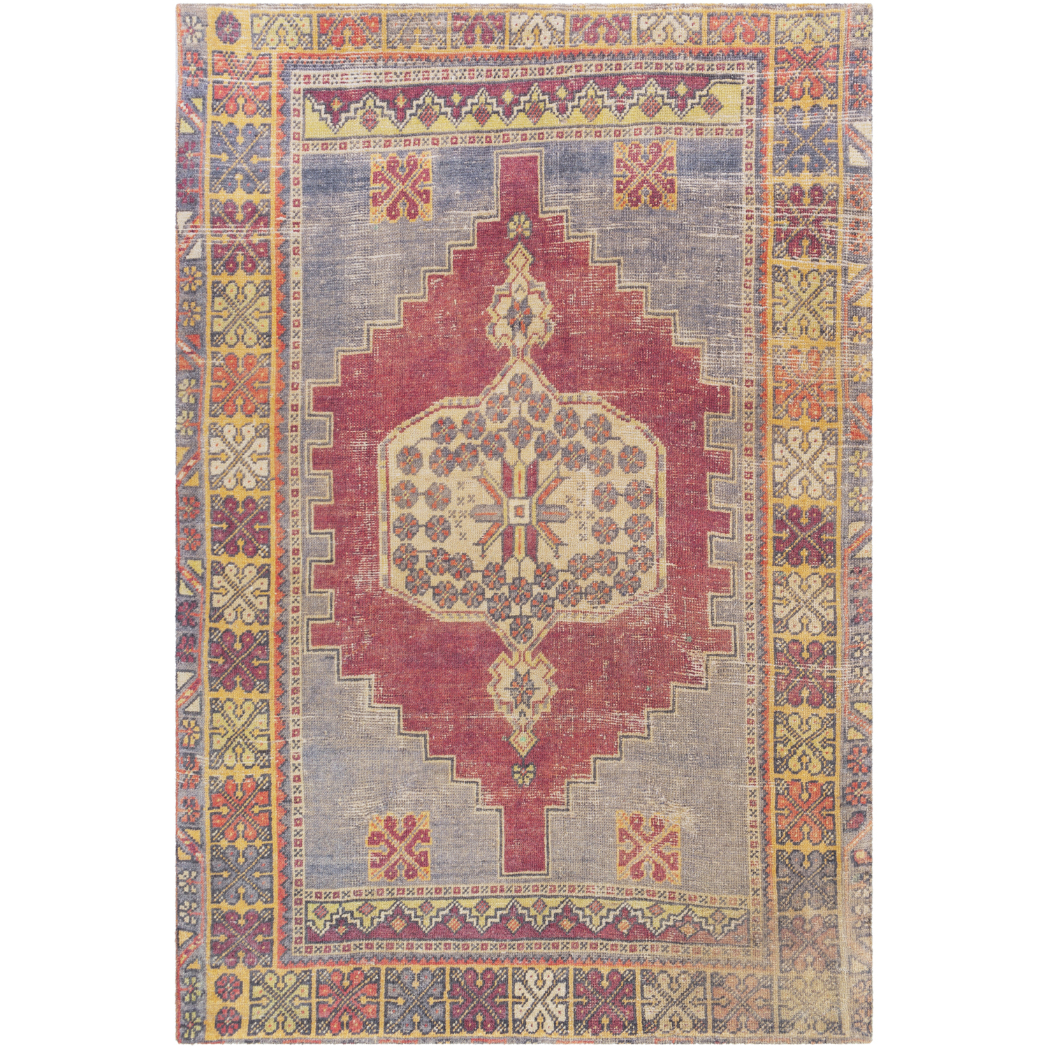 Unique 36 X 24 inch Bright Red/Saffron/Wheat/Ivory/Bright Yellow Rugs, Rectangle