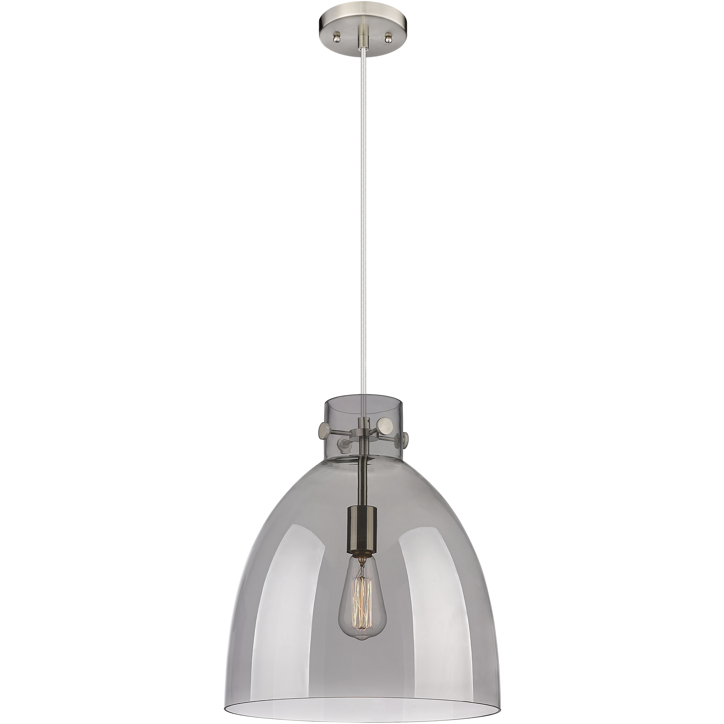 Newton Bell 1 Light 14 inch Satin Nickel Pendant Ceiling Light in Plated Smoke Glass