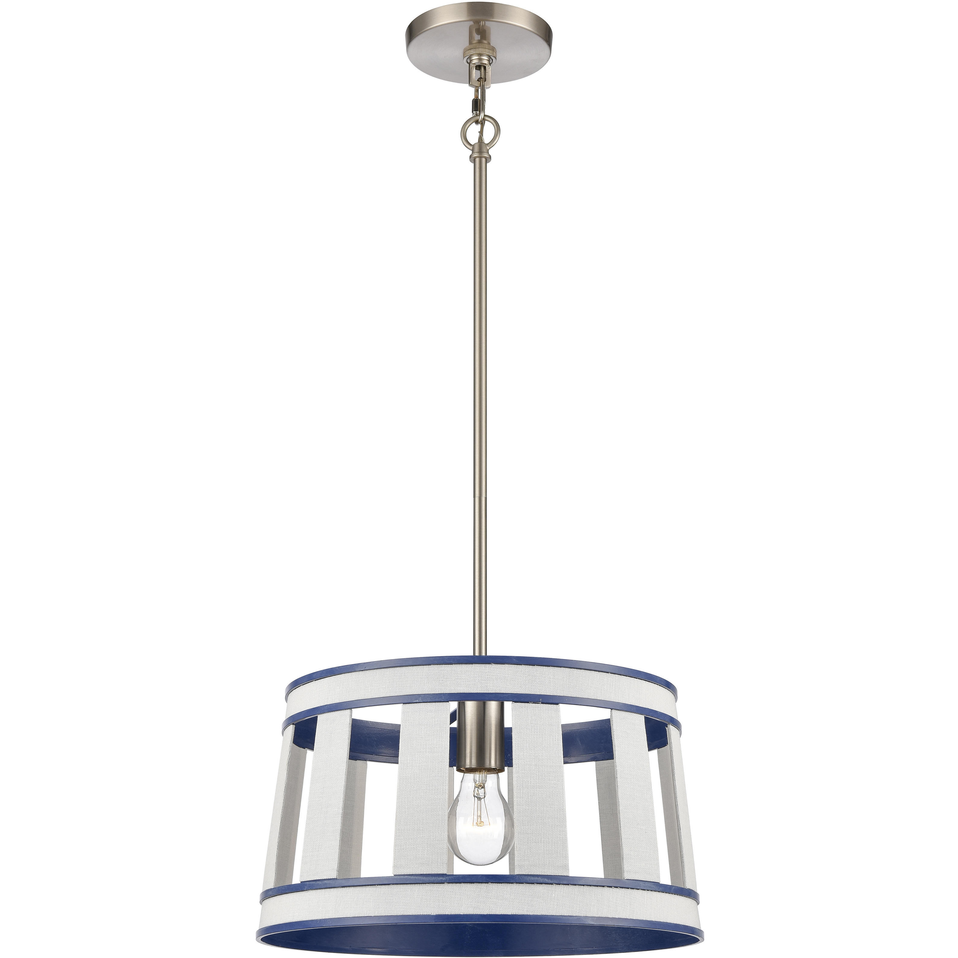 White Burlap 1 Light 14 inch White with Blue and Satin Nickel Pendant Ceiling Light