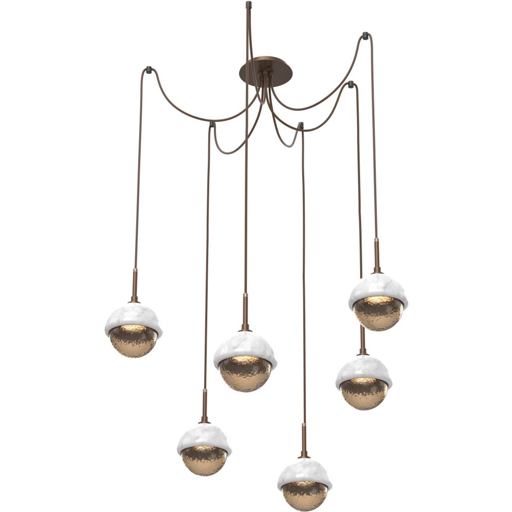 Cabochon LED 14.1 inch Burnished Bronze with White Marble Swag Multi-Pendant Ceiling Light in 2700K LED