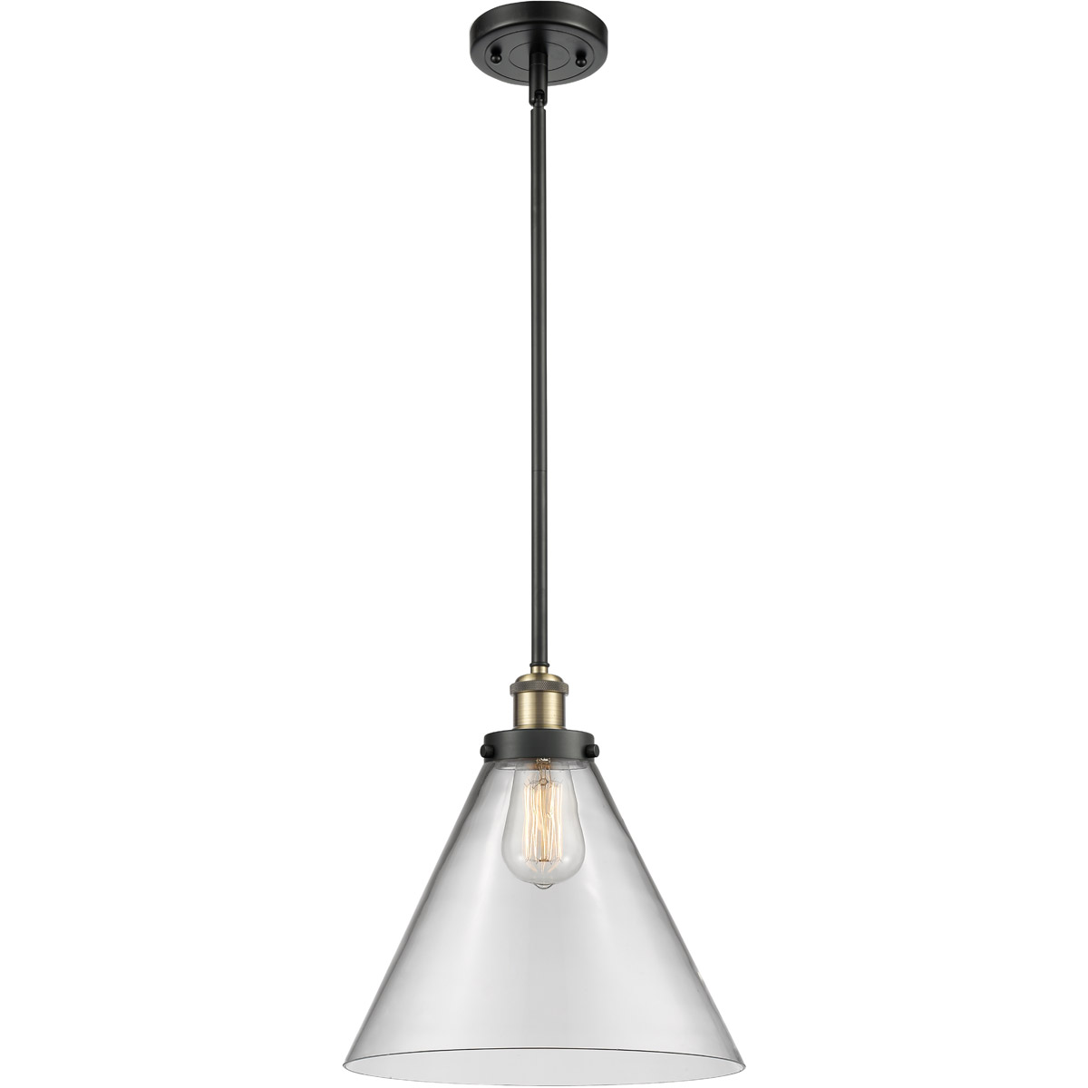 Ballston X-Large Cone LED 12 inch Black Antique Brass Pendant Ceiling Light in Clear Glass