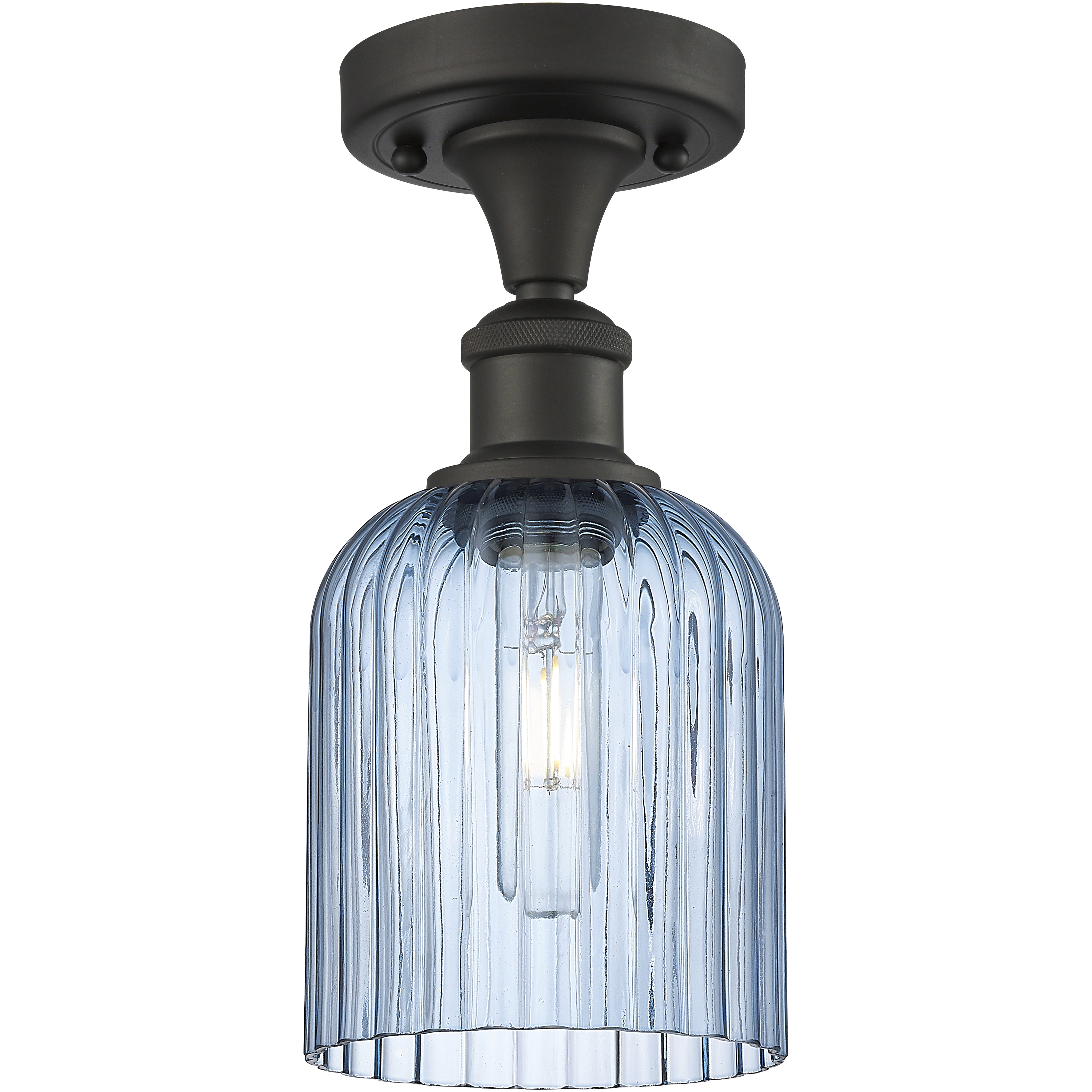 Bridal Veil 1 Light 5 inch Oil Rubbed Bronze Semi-Flush Mount Ceiling Light in Princess Blue Glass