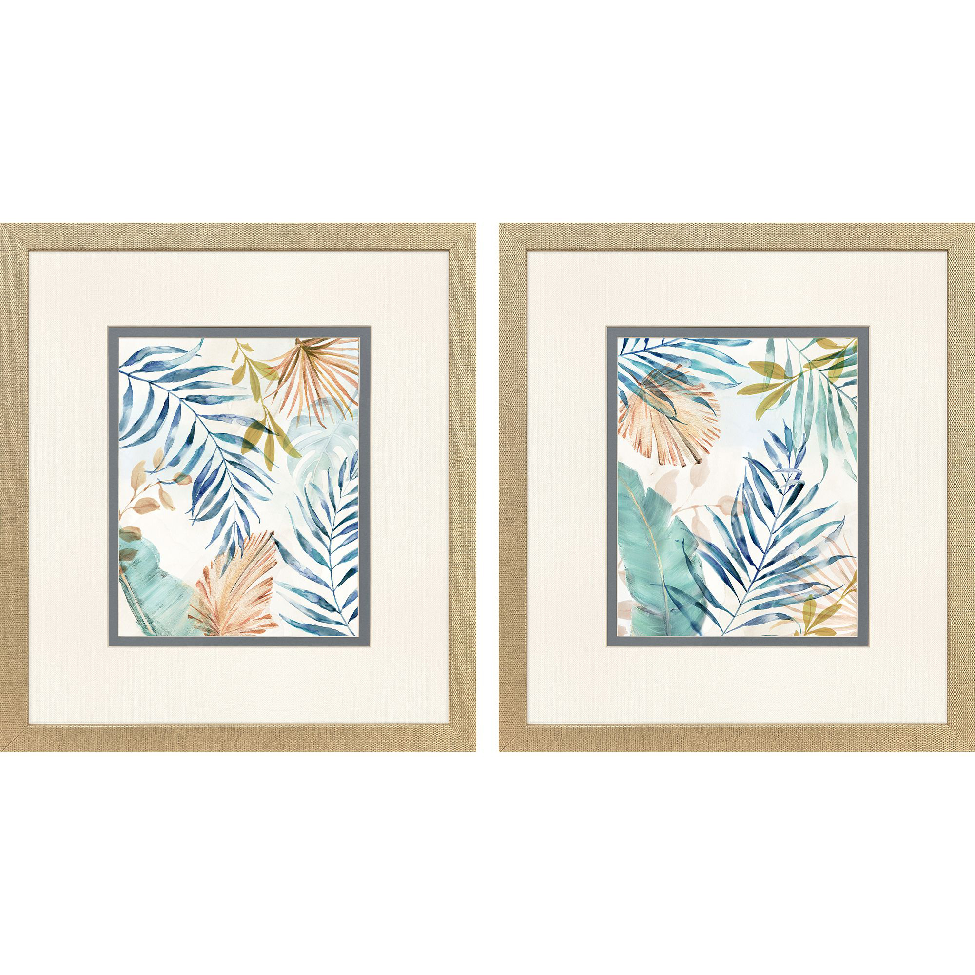 Tropic Leaves Blue and Green and Rust and Turquoise Framed Art, Propac