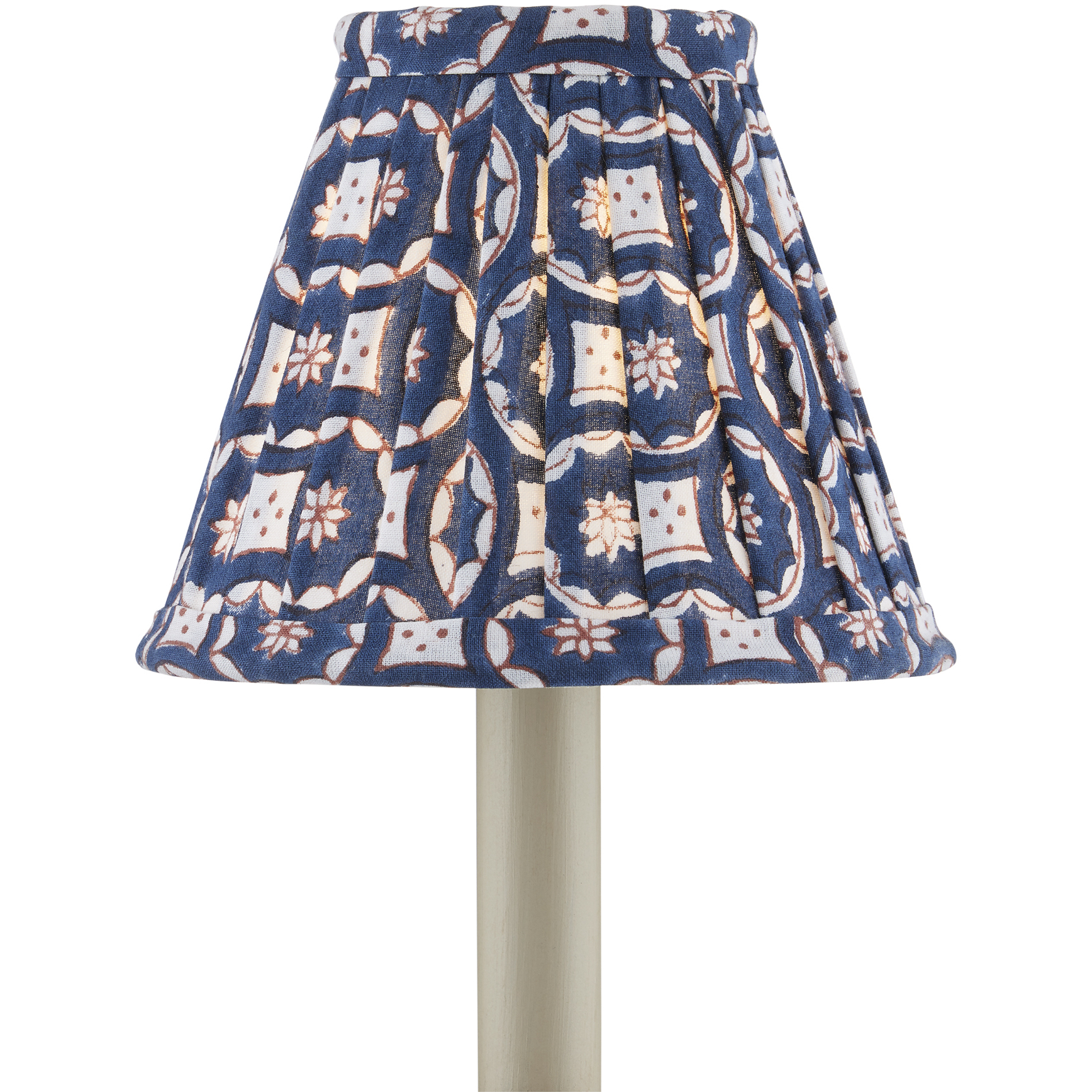 Currey Company 0900 0007 Block Print Navy and White with Red Pleated Chandelier Shade