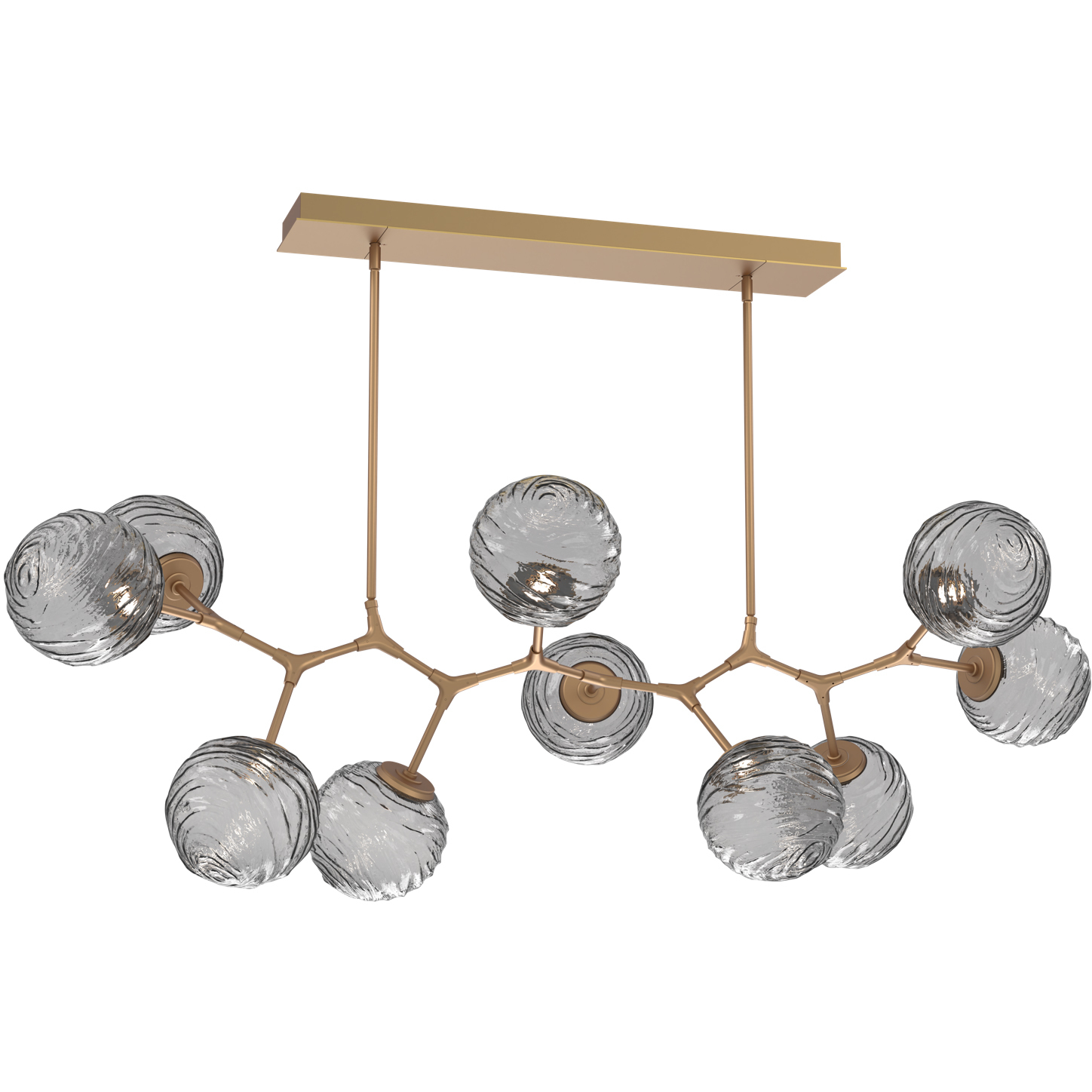 Gaia LED 36 inch Novel Brass Linear Multi-Pendant Ceiling Light in 3000K LED, Smoke, Modern Branch