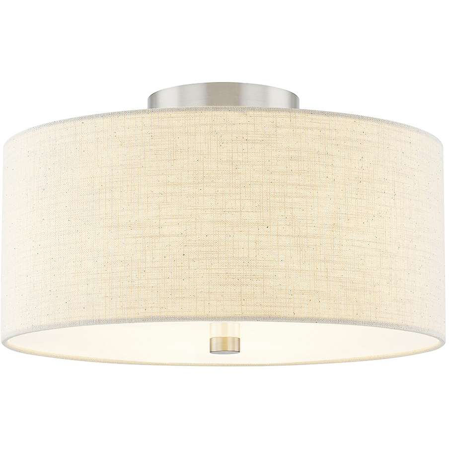 Textile Collection 3 Light 14 inch Brushed Nickel Semi Flush Ceiling Light in Cream (CandleAria), Classic Family