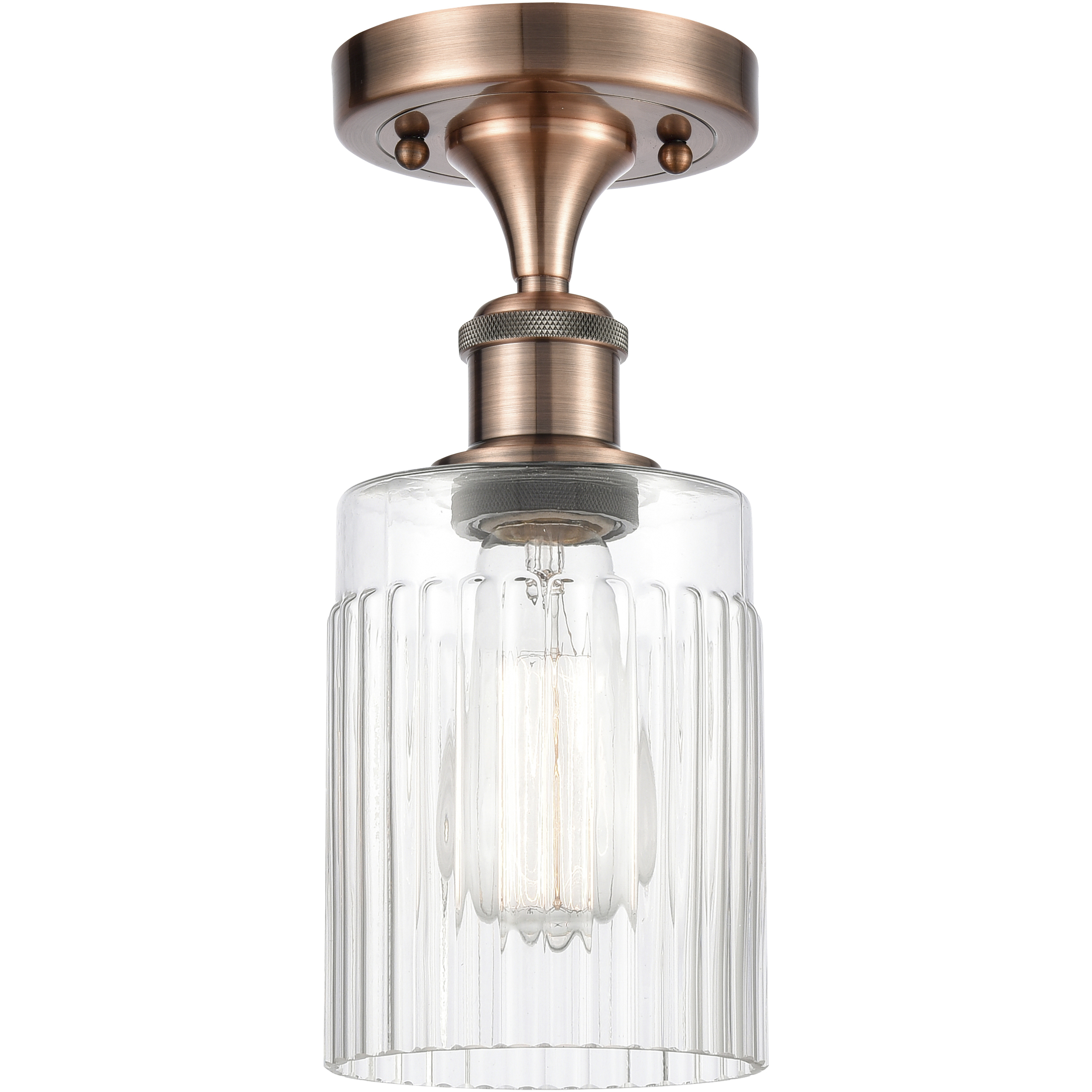 Hadley 1 Light 4.5 inch Antique Copper Semi-Flush Mount Ceiling Light in Clear Glass
