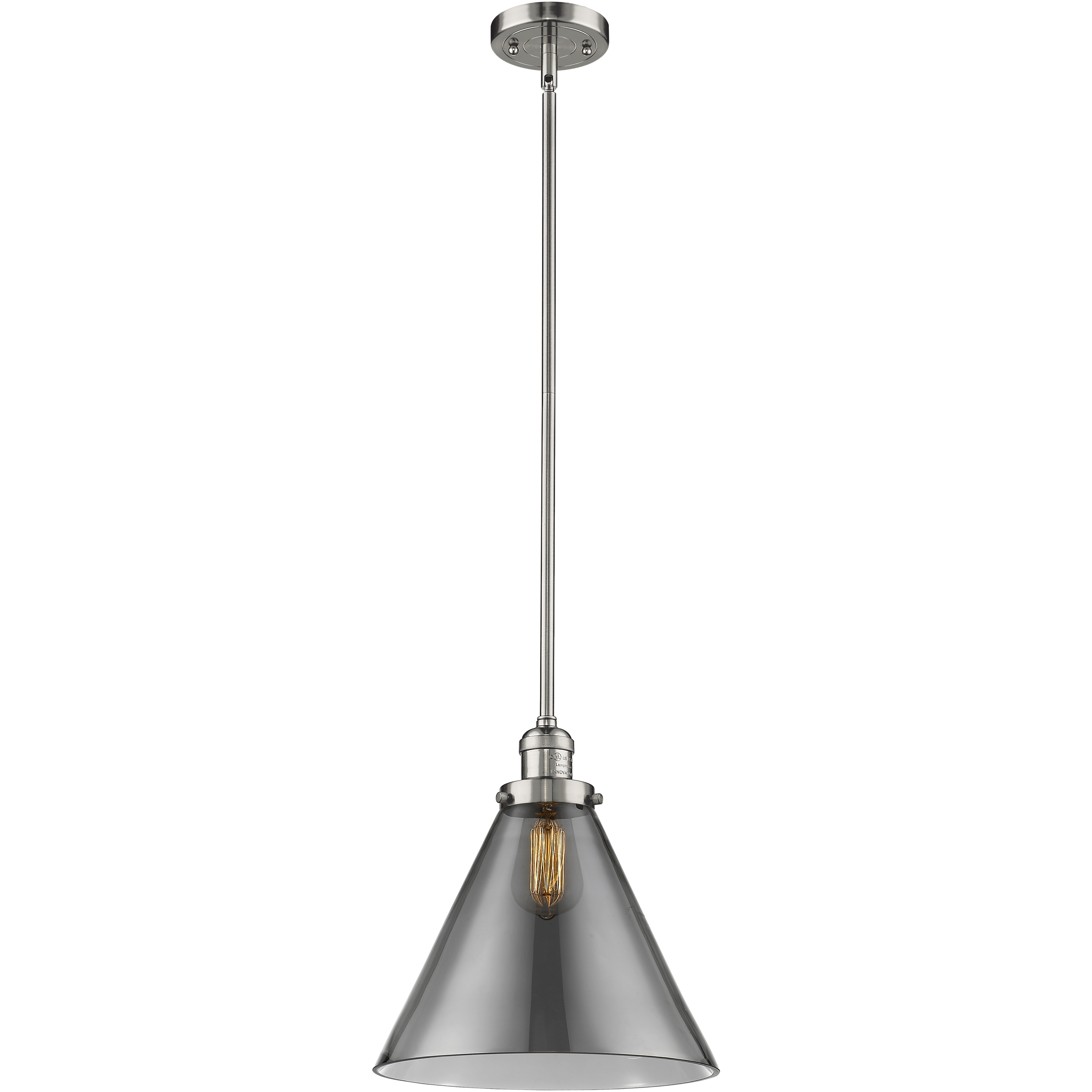 Franklin Restoration Cone LED 12 inch Polished Nickel Mini Pendant Ceiling Light in Light Smoke Glass, Franklin Restoration
