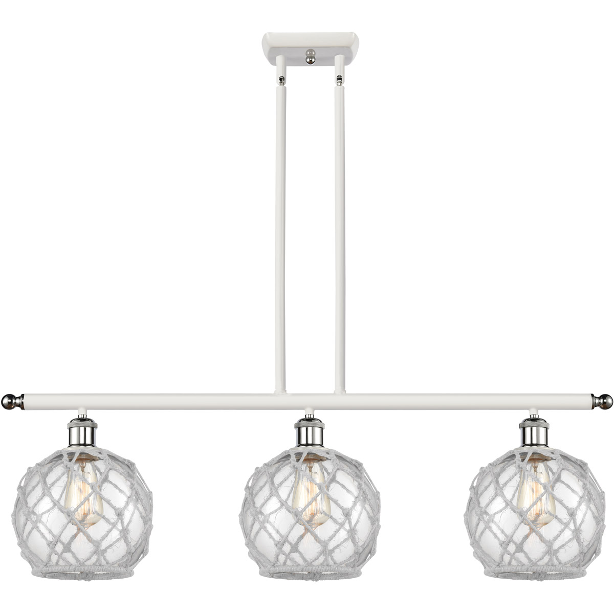 Ballston Farmhouse Rope 3 Light 36 inch White and Polished Chrome Island Light Ceiling Light in Clear Glass with White Rope, Ballston