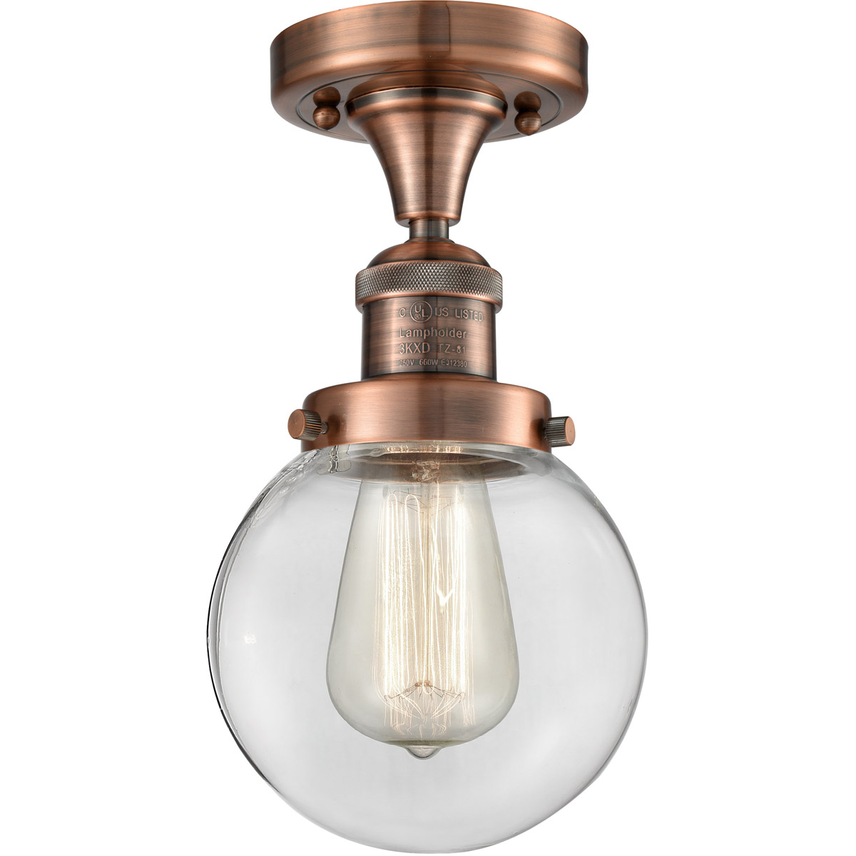 Franklin Restoration XX-Large Beacon 1 Light 12 inch Antique Copper Semi-Flush Mount Ceiling Light in Clear Glass, Franklin Restoration